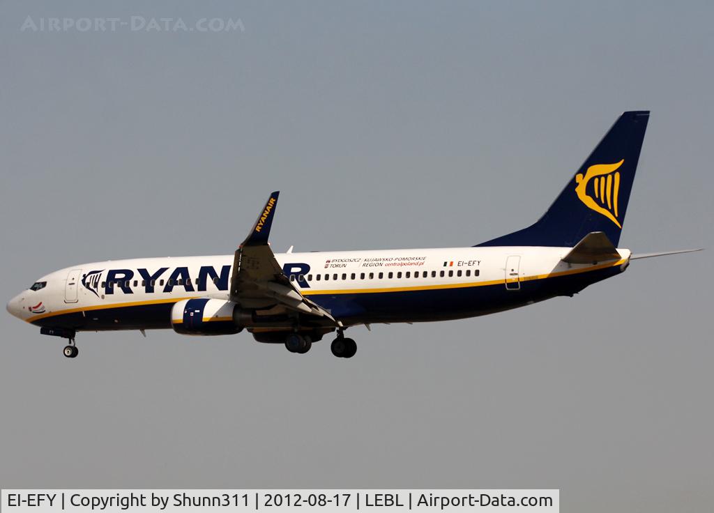 EI-EFY, 2009 Boeing 737-8AS C/N 35020, Landing rwy 25R with additional 'Bygdoszcz-Torun / Kujawsko-Pomorskie Region - centralpoland.pl' titles