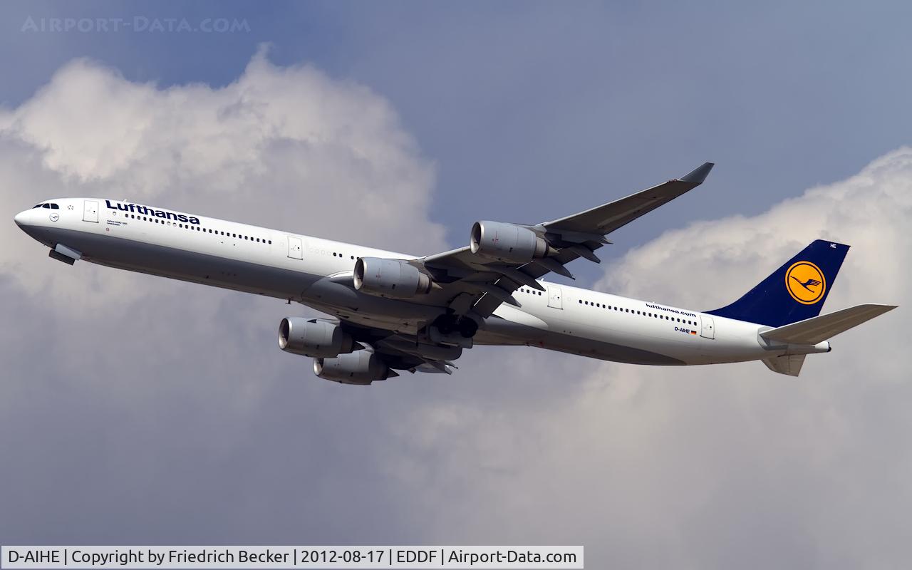 D-AIHE, 2003 Airbus A340-642 C/N 540, departure from Frankfurt