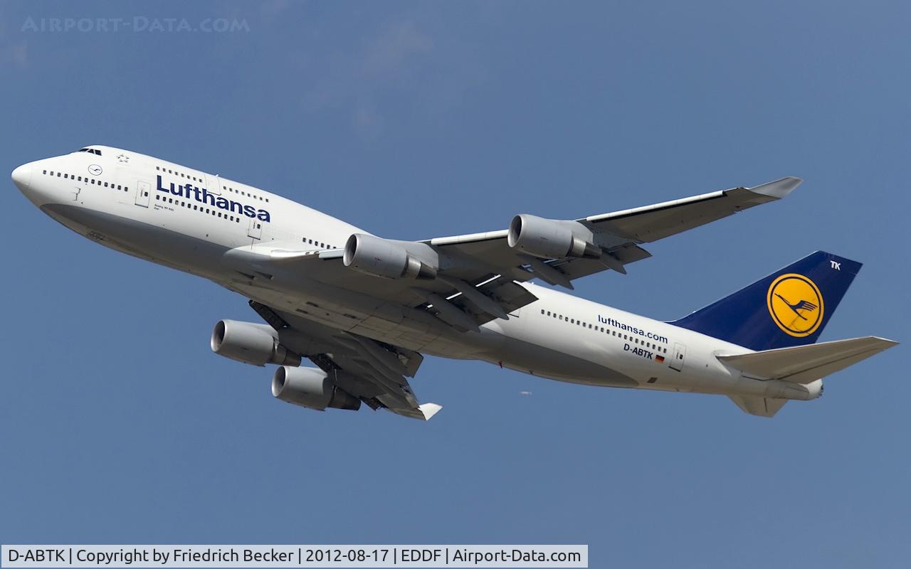 D-ABTK, 2001 Boeing 747-430 C/N 29871, departure from Frankfurt
