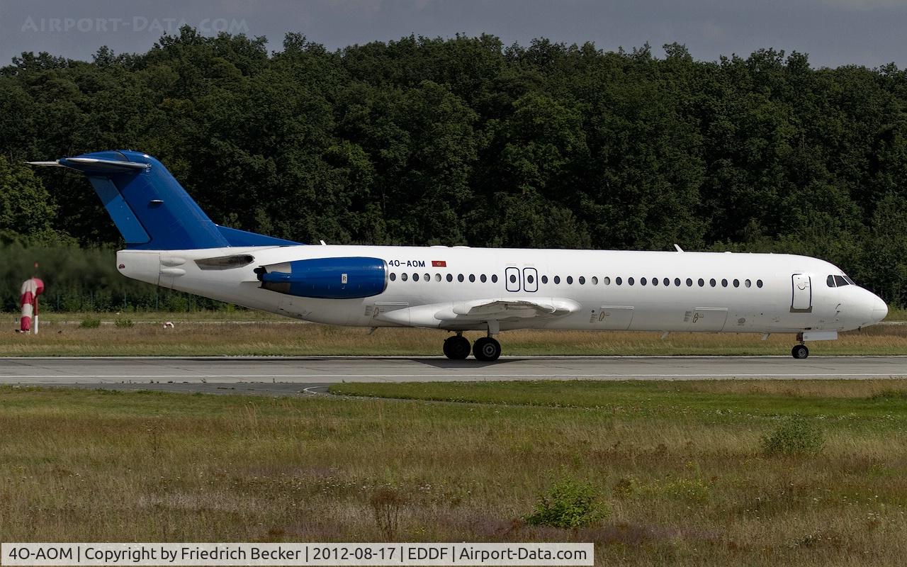 4O-AOM, 1990 Fokker 100 (F-28-0100) C/N 11321, departure from Frankfurt