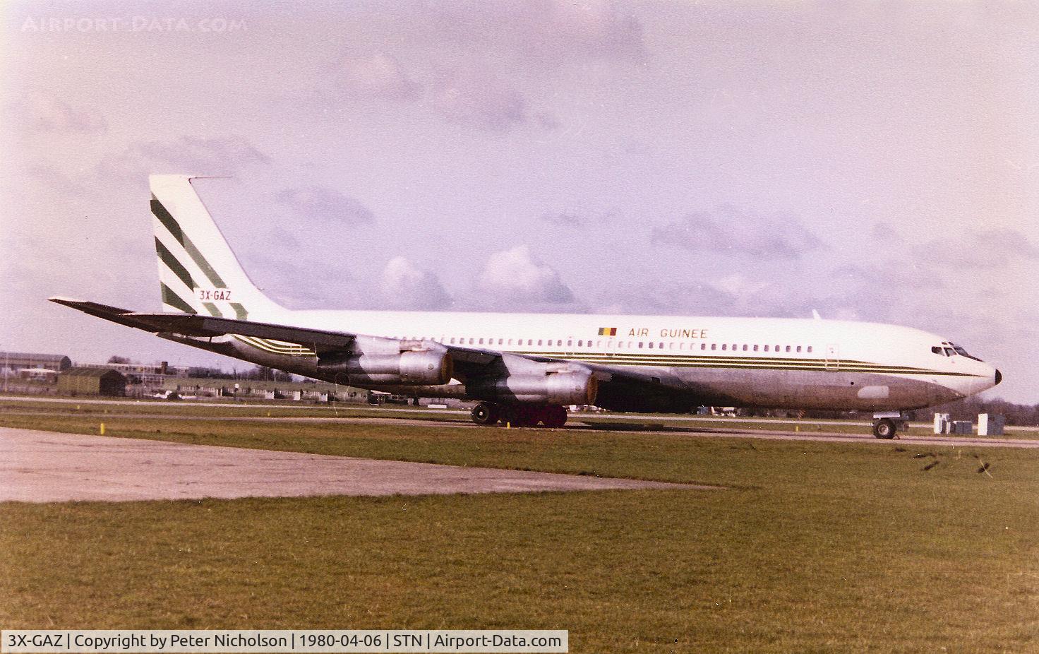 3X-GAZ, 1964 Boeing 707-351C C/N 18748, Boeing 707-351C of Air Guinee seen at Stansted in April 1980.