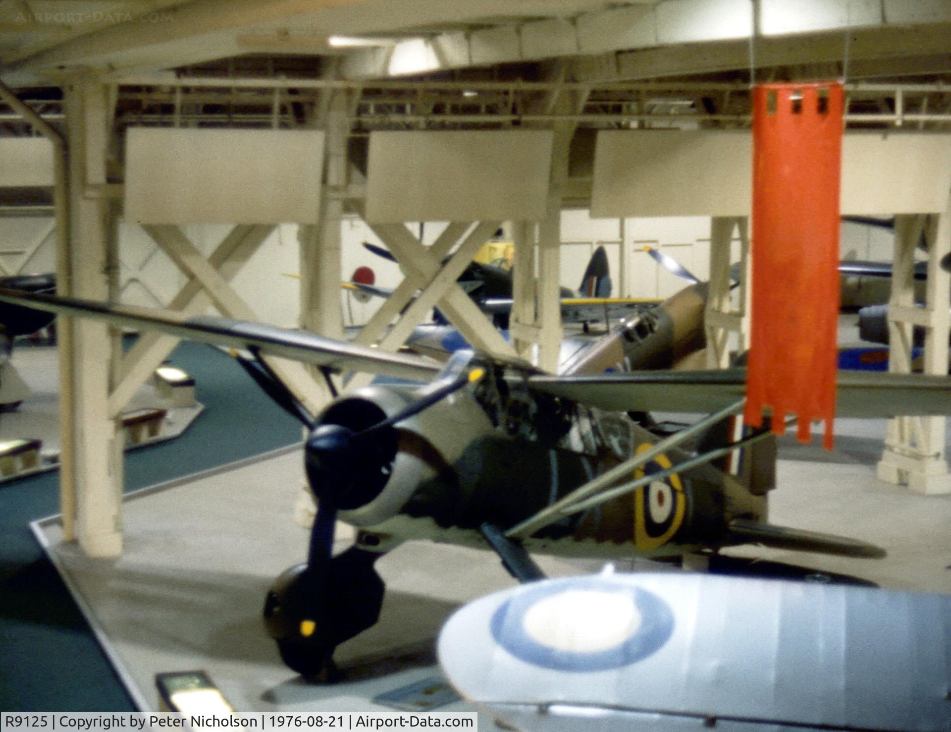 R9125, 1940 Westland Lysander III C/N 1185, Lysander III as displayed at the Royal Air Force Museum at Hendon in the Summer of 1976.