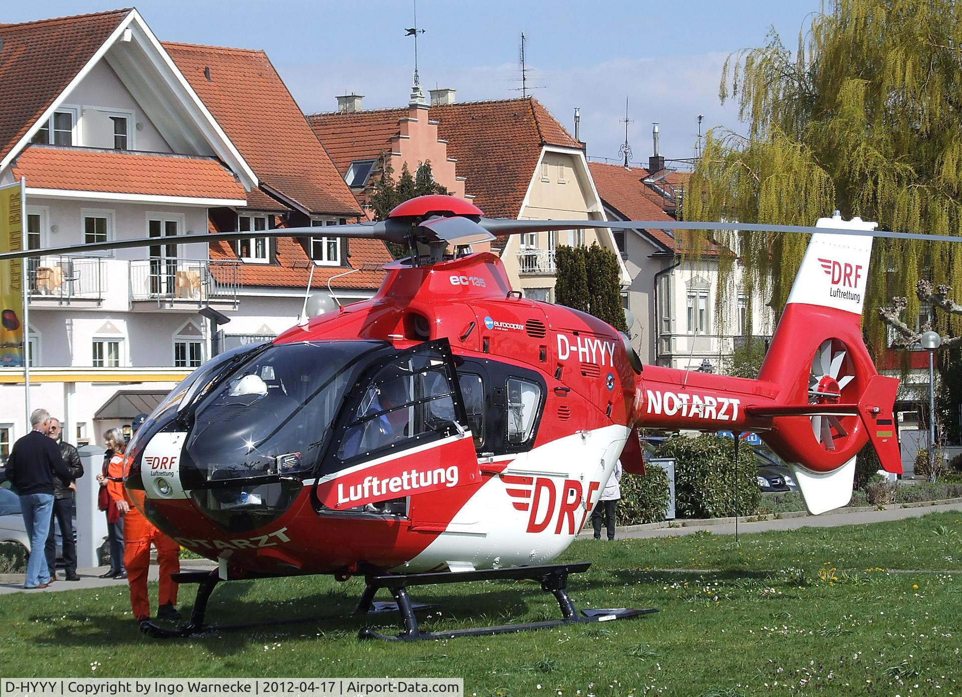 D-HYYY, Eurocopter EC-135P-1 C/N 1030, Eurocopter EC135P2+ EMS-helicopter of the DRS-Luftrettung at the lakeside park in Langenargen on the shores of Lake Constance (Bodensee) for an informational display for emergency personnel