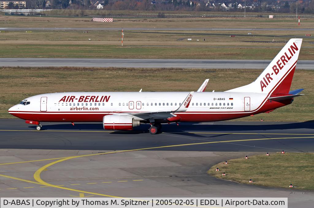 D-ABAS, 1999 Boeing 737-86J C/N 28073, Air Berlin D-ABAS taxiing to it's parking position after roll out Rwy 23L
