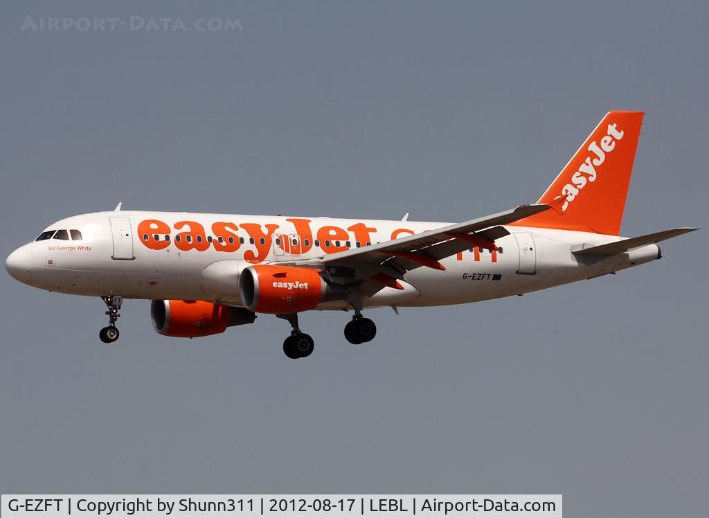 G-EZFT, 2009 Airbus A319-111 C/N 4132, Landing rwy 25R with 'Sir George White' titles