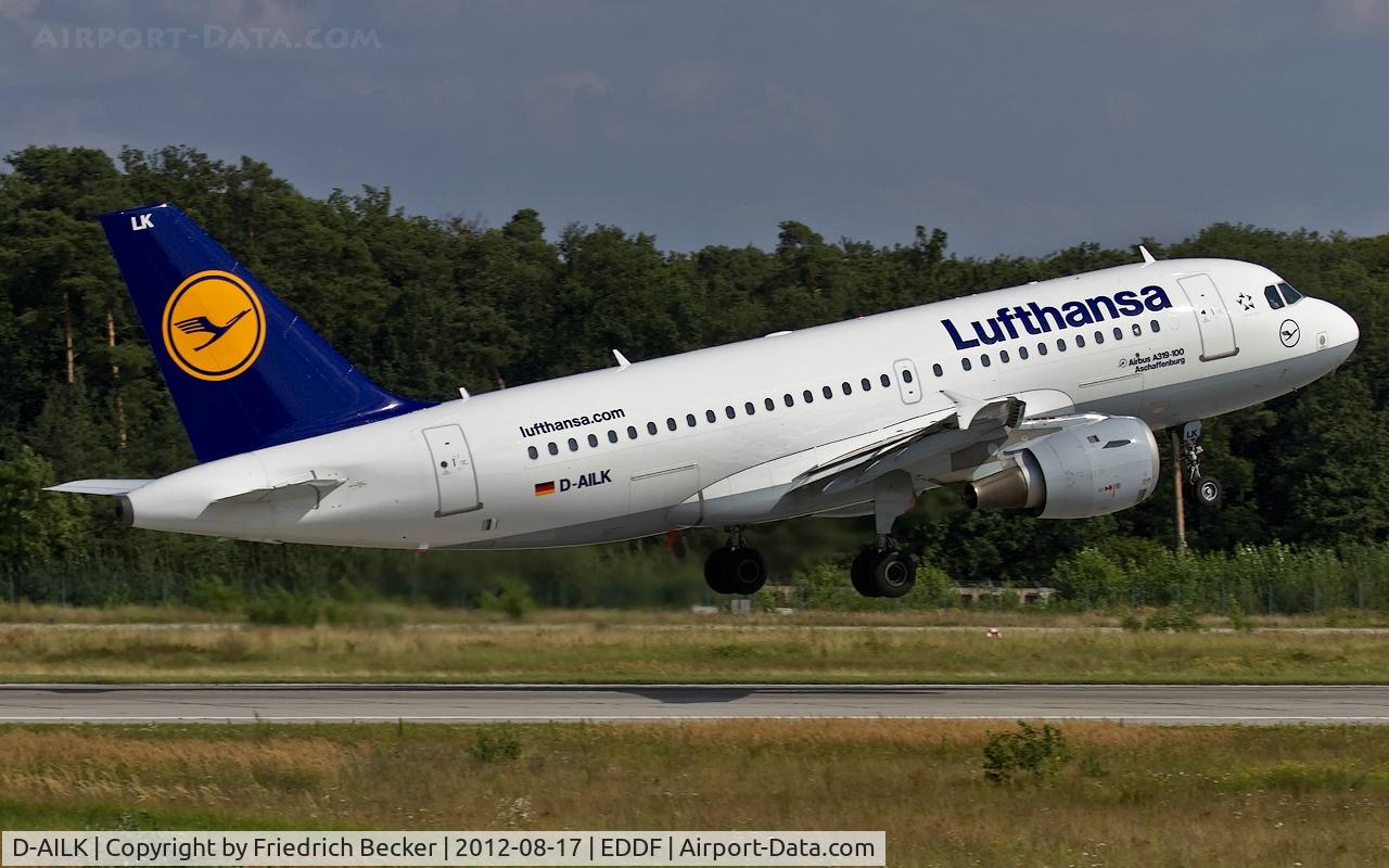 D-AILK, 1997 Airbus A319-114 C/N 679, departure from Frankfurt