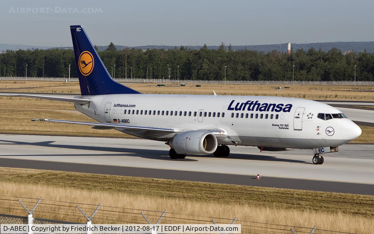 D-ABEC, 1991 Boeing 737-330 C/N 25149, taxying to the gate