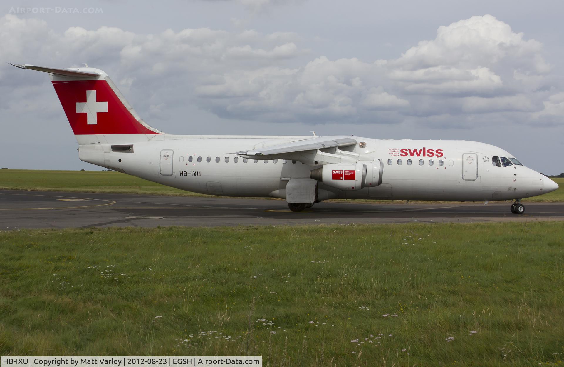HB-IXU, 1995 British Aerospace Avro 146-RJ100 C/N E3276, Arriving at EGSH for spray by Air Livery.