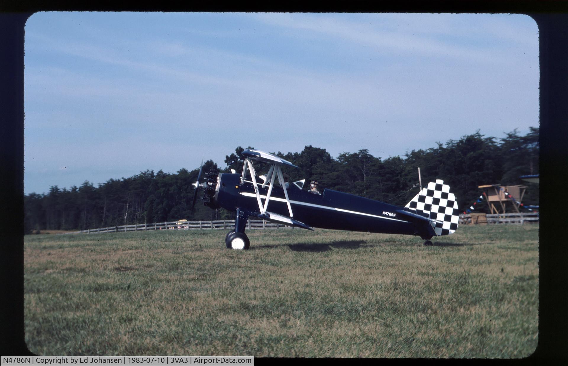 N4786N, Boeing A75N1(PT17) C/N 75-3293, Taken at the flying Circus July 10, 1983