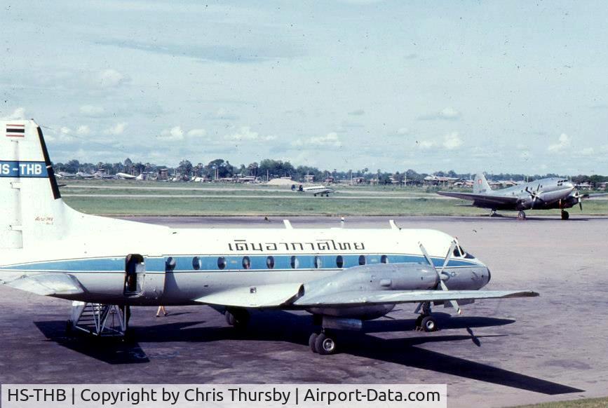 HS-THB, 1964 Hawker Siddeley HS.748-207 Sr2 C/N 1568, Thai Airways 1971 on the ramp in Vientiane Wattay Airport