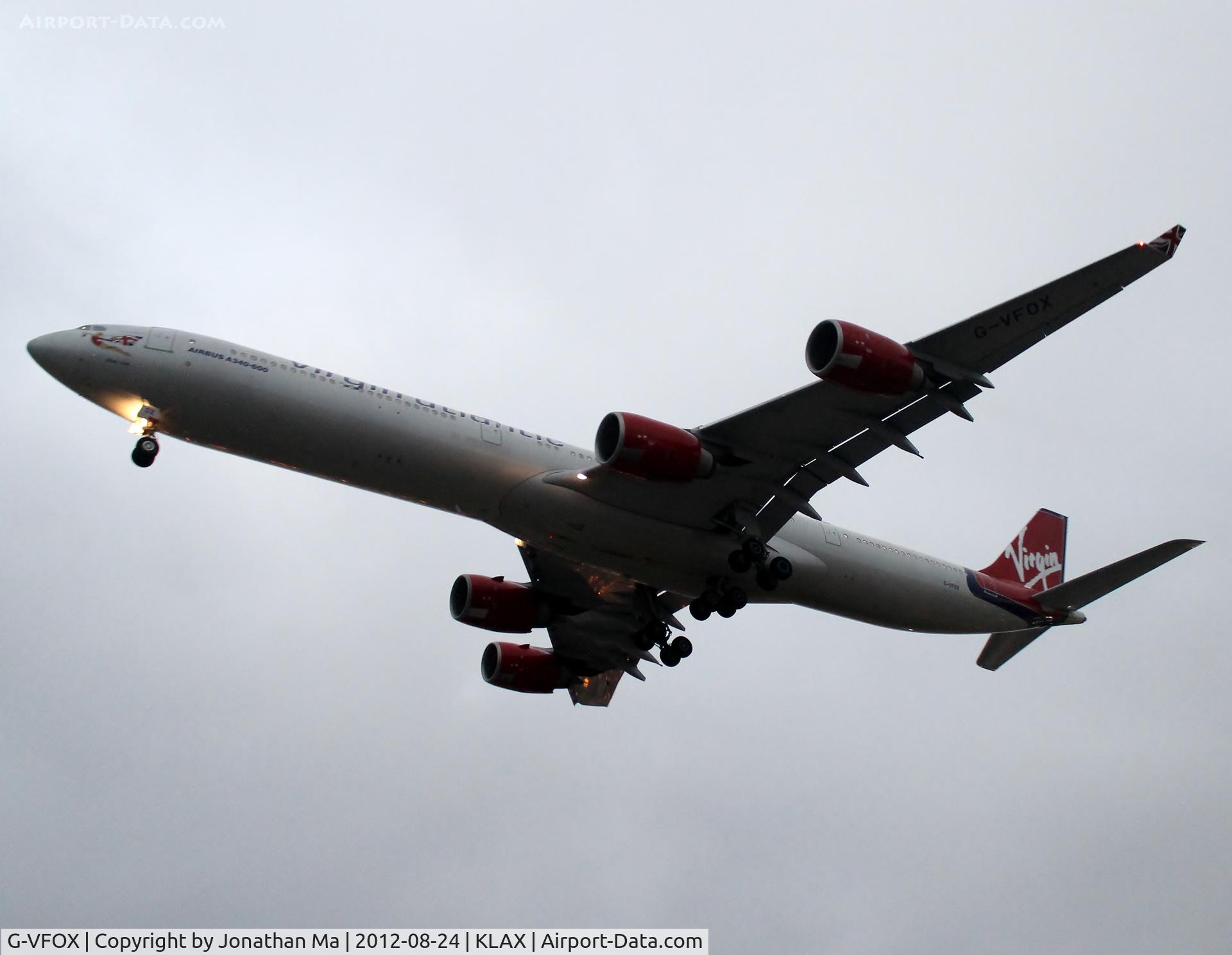 G-VFOX, 2002 Airbus A340-642 C/N 449, Wide-angle landing 24R