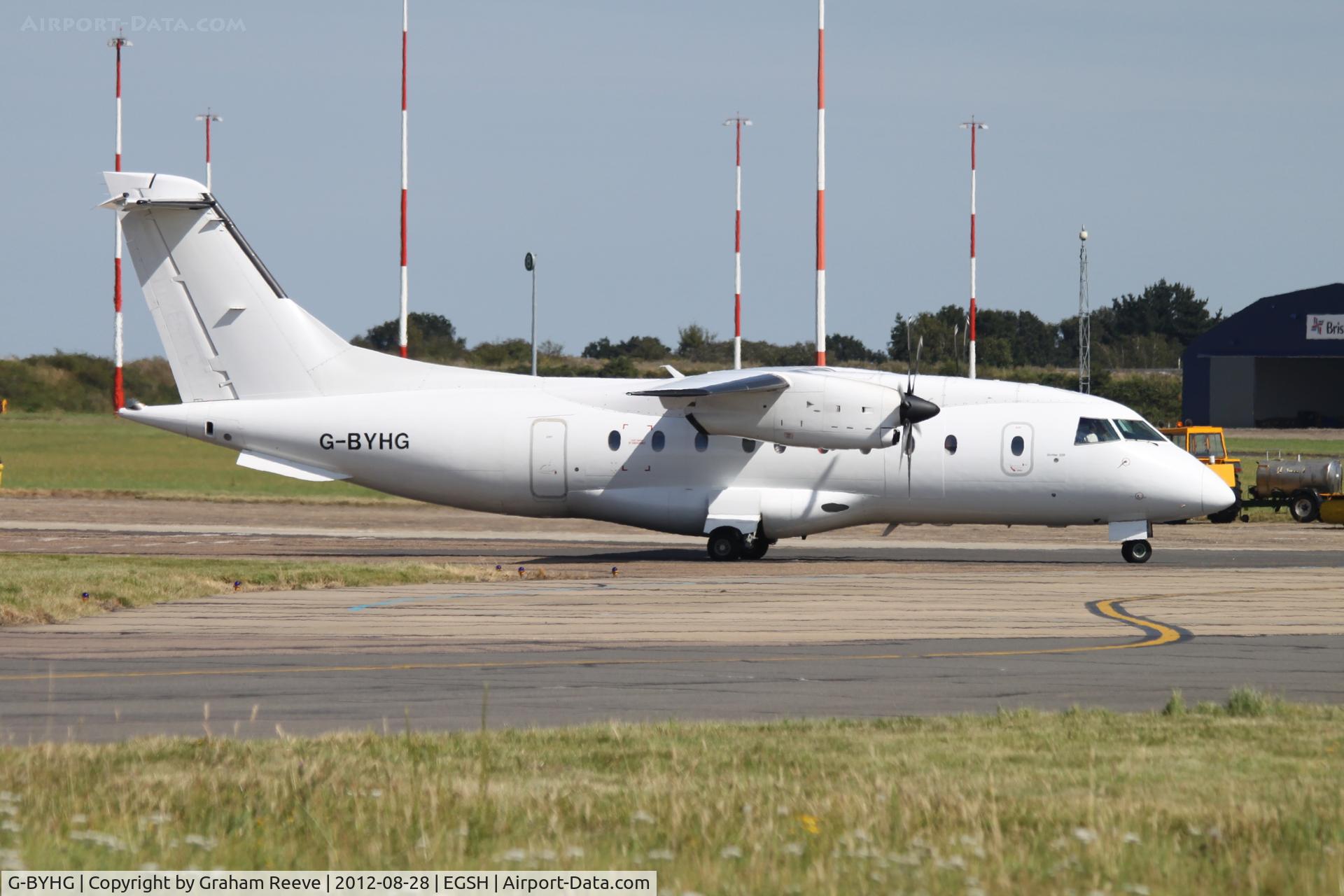 G-BYHG, 1998 Dornier 328-100 C/N 3098, Just landed.