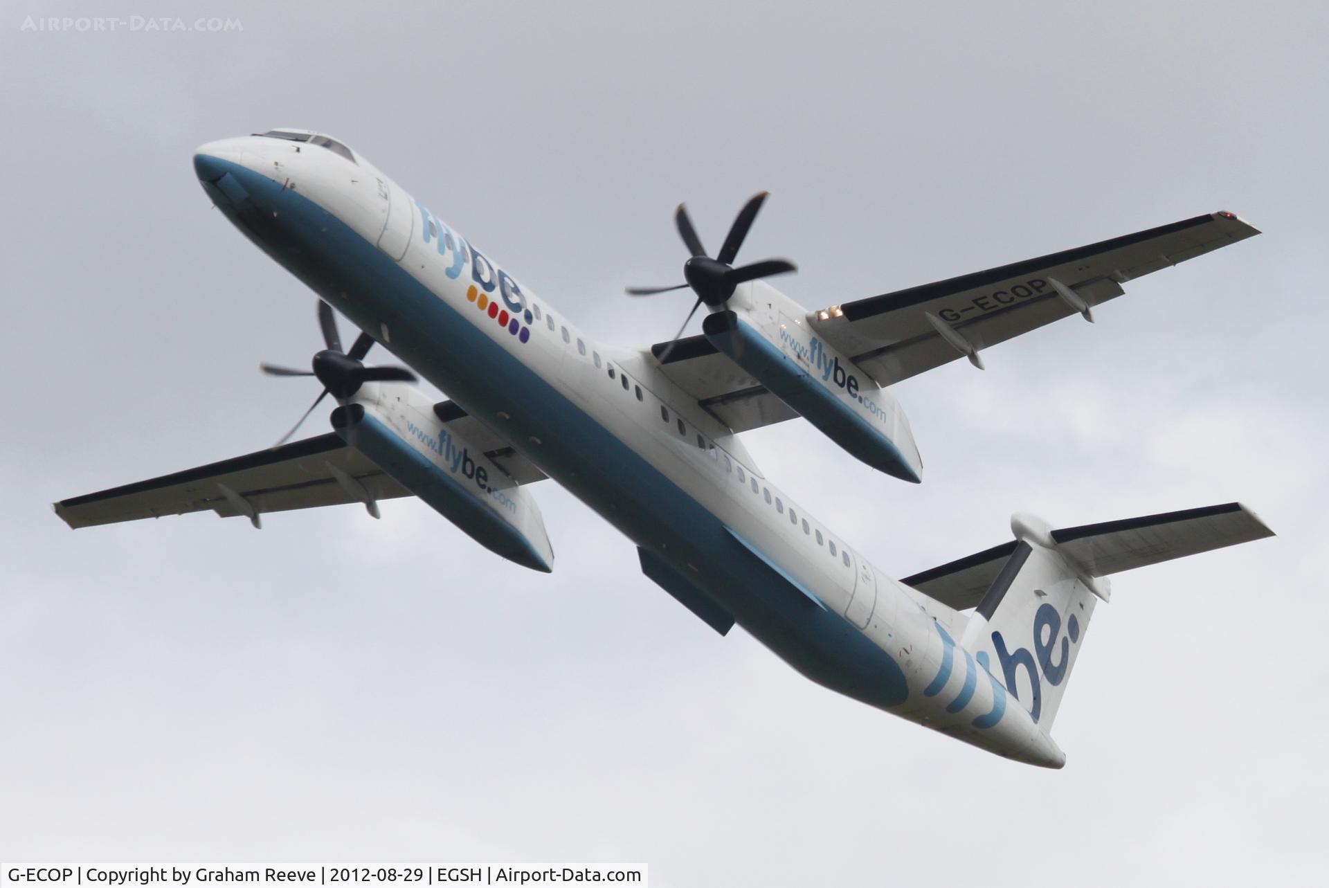 G-ECOP, 2009 De Havilland Canada DHC-8-402Q Dash 8 C/N 4242, Departing from Norwich.