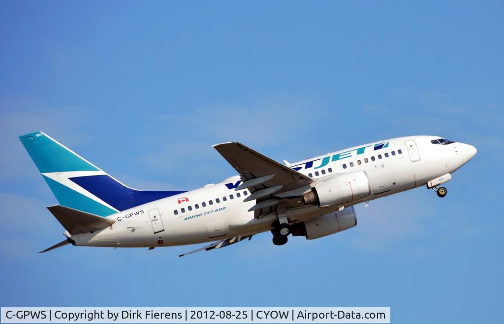 C-GPWS, 2005 Boeing 737-6CT C/N 34284, Departing Ottawa Airport on 25-Aug-12, from rwy 7.