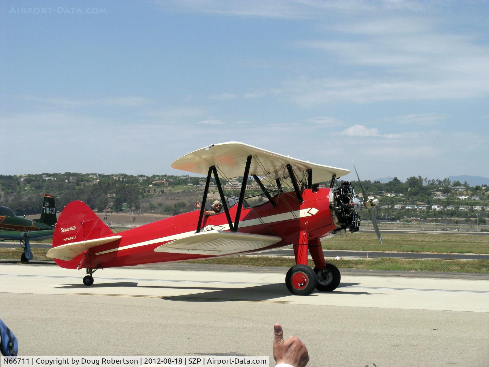 N66711, 1941 Boeing IB75A C/N 75-1675, 1941 Boeing Stearman IB75A, Jacobs R-755B2 275 Hp upgrade, Restricted, Experimental class, taxi back