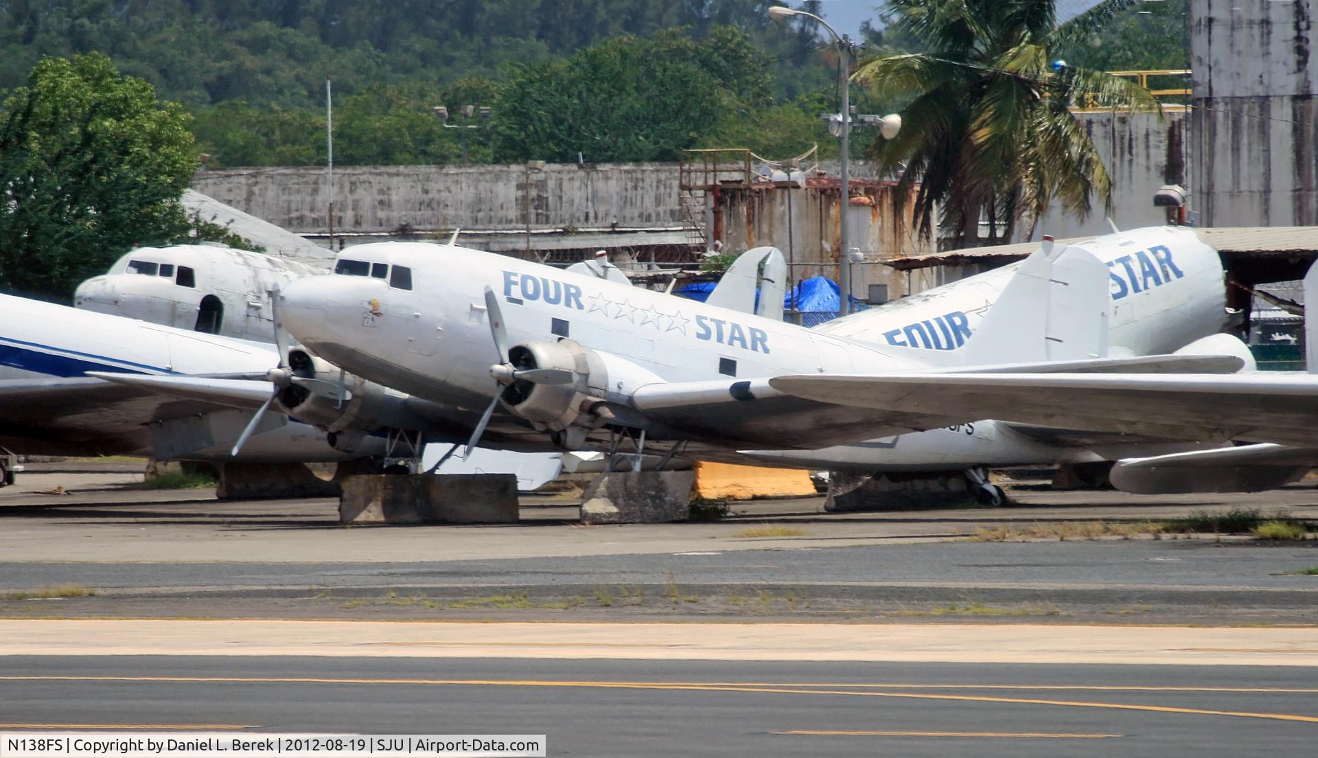 N138FS, 1942 Douglas DC-3C C/N 9967, Alas, Four Star Cargo is no more; this poor DC-3  is acquiring a coat of mold.  At least she is much better shape than the unfortunate birds in the background.