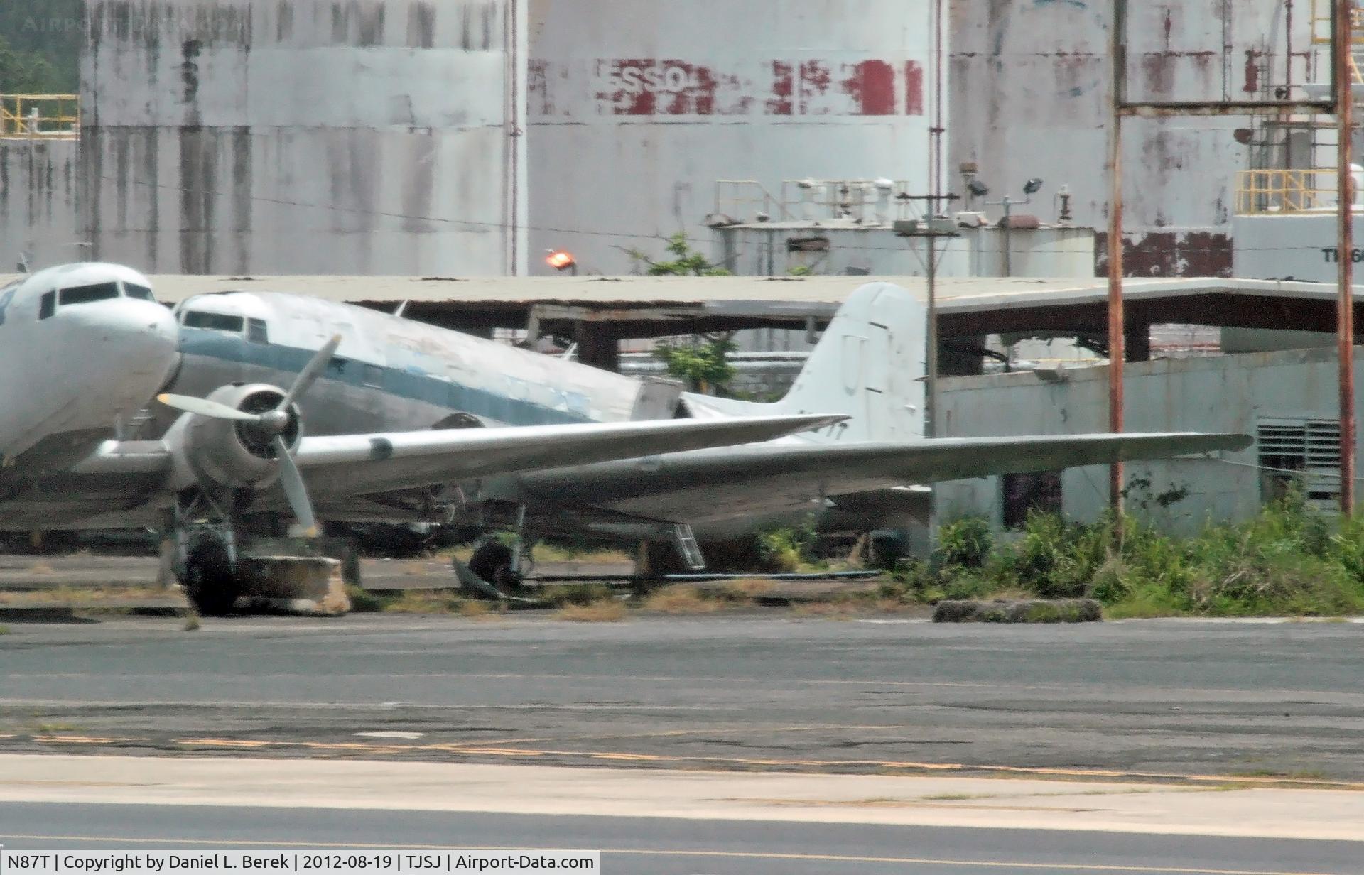 N87T, 1942 Douglas DC3C-S1C3G (C-47) C/N 6148, Now sad and faded, without engines and hemmed in by unemployed Four Star Cargo Skytrains, this former Tol-Air aircraft awaits the scrapman.