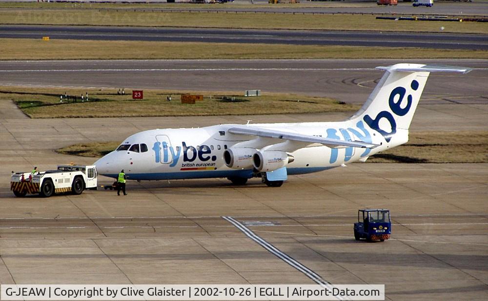 G-JEAW, 1986 British Aerospace BAe.146-200 C/N E2059, Ex: G-5-050 > N401XV > CC-CEJ > N759BA - G-LEAW > ZS-PUM in April 2007 - Originally owned to, Jersey European Airways (UK) Ltd in December 1996. With, FlyBe Ltd in December 2005.