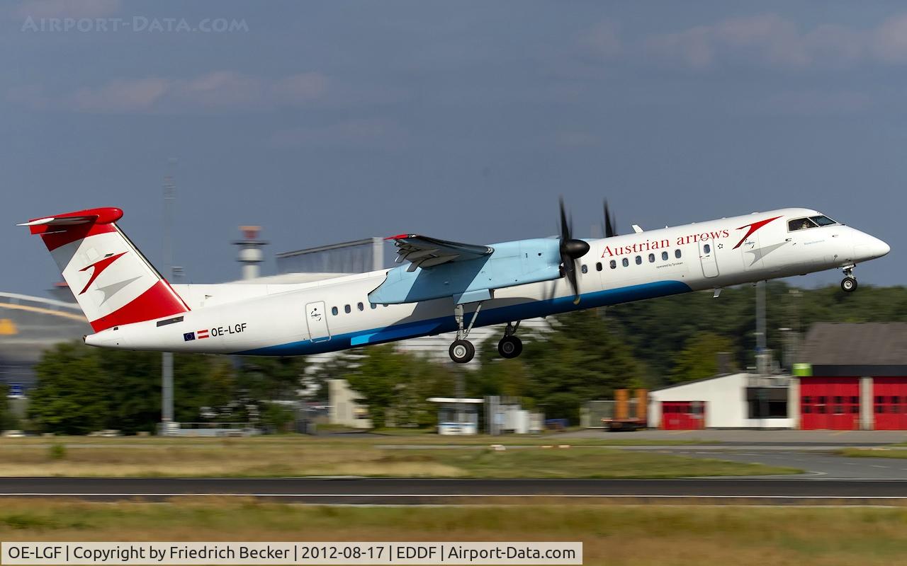 OE-LGF, 2002 De Havilland Canada DHC-8-402Q Dash 8 C/N 4068, departure from Frankfurt