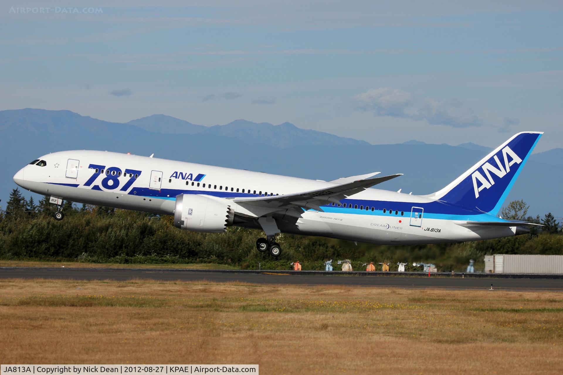 JA813A, 2012 Boeing 787-8 Dreamliner C/N 34521, KPAE/PAE Boeing 118 departing 16R this morning.
