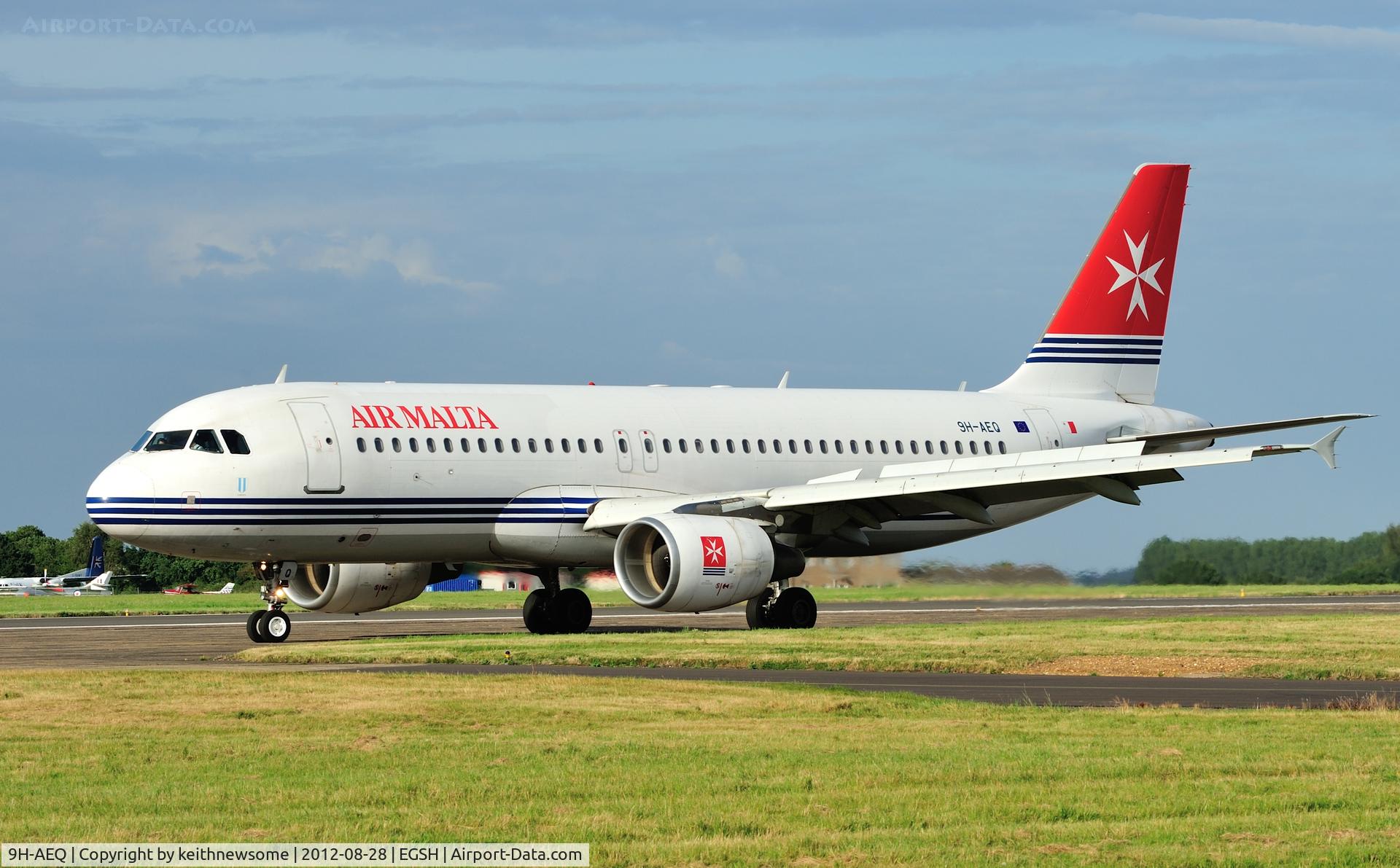 9H-AEQ, 2007 Airbus A320-214 C/N 3068, Just landed into the setting sun.