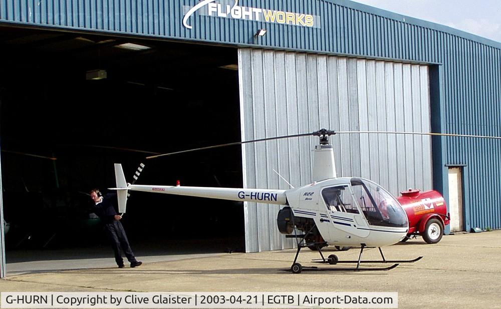 G-HURN, 1990 Robinson R22 Beta C/N 1441, Originally owned to, Yorkshire Helicopter Centre Ltd in July 1990 and currently with, The Flightworks Group Ltd in November 2002.