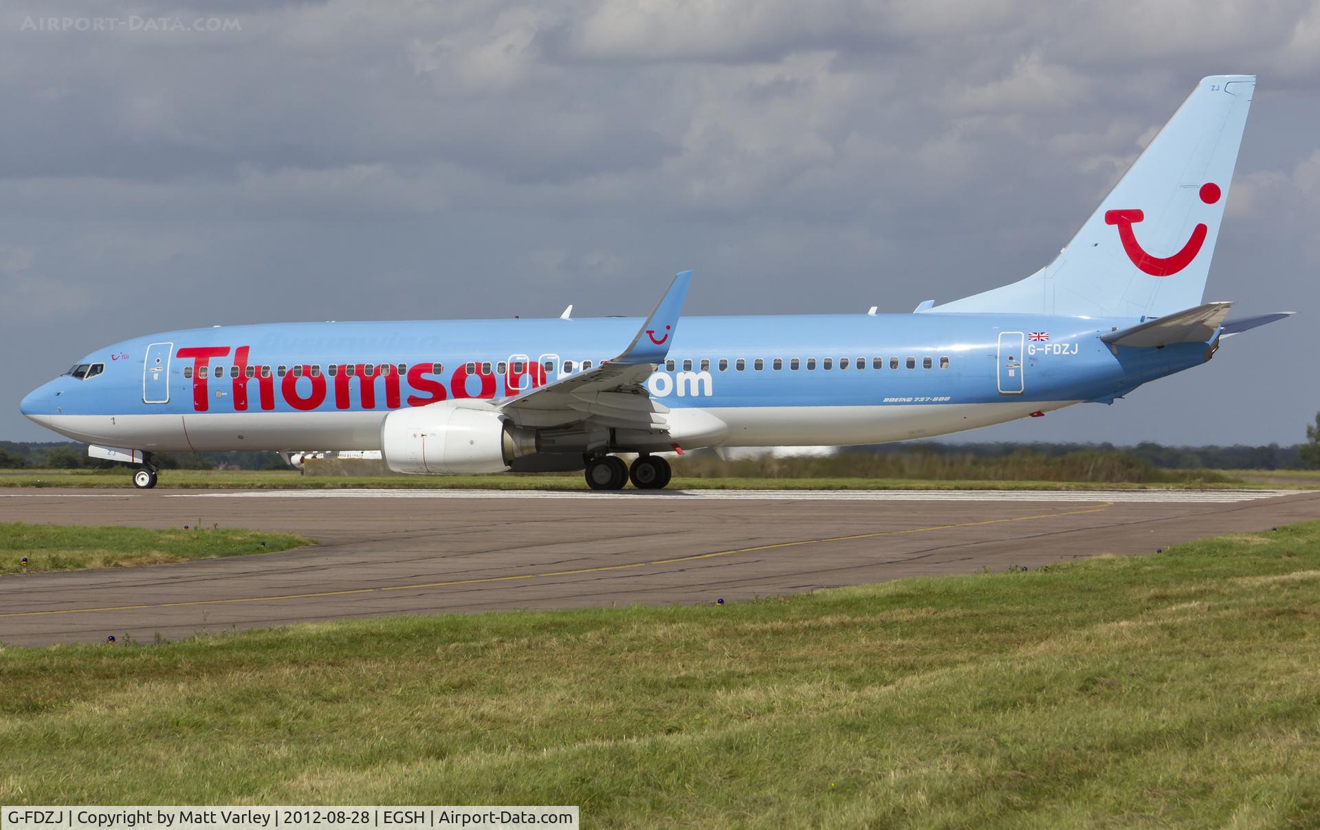 G-FDZJ, 2007 Boeing 737-8K5 C/N 34690, About to depart EGSH.