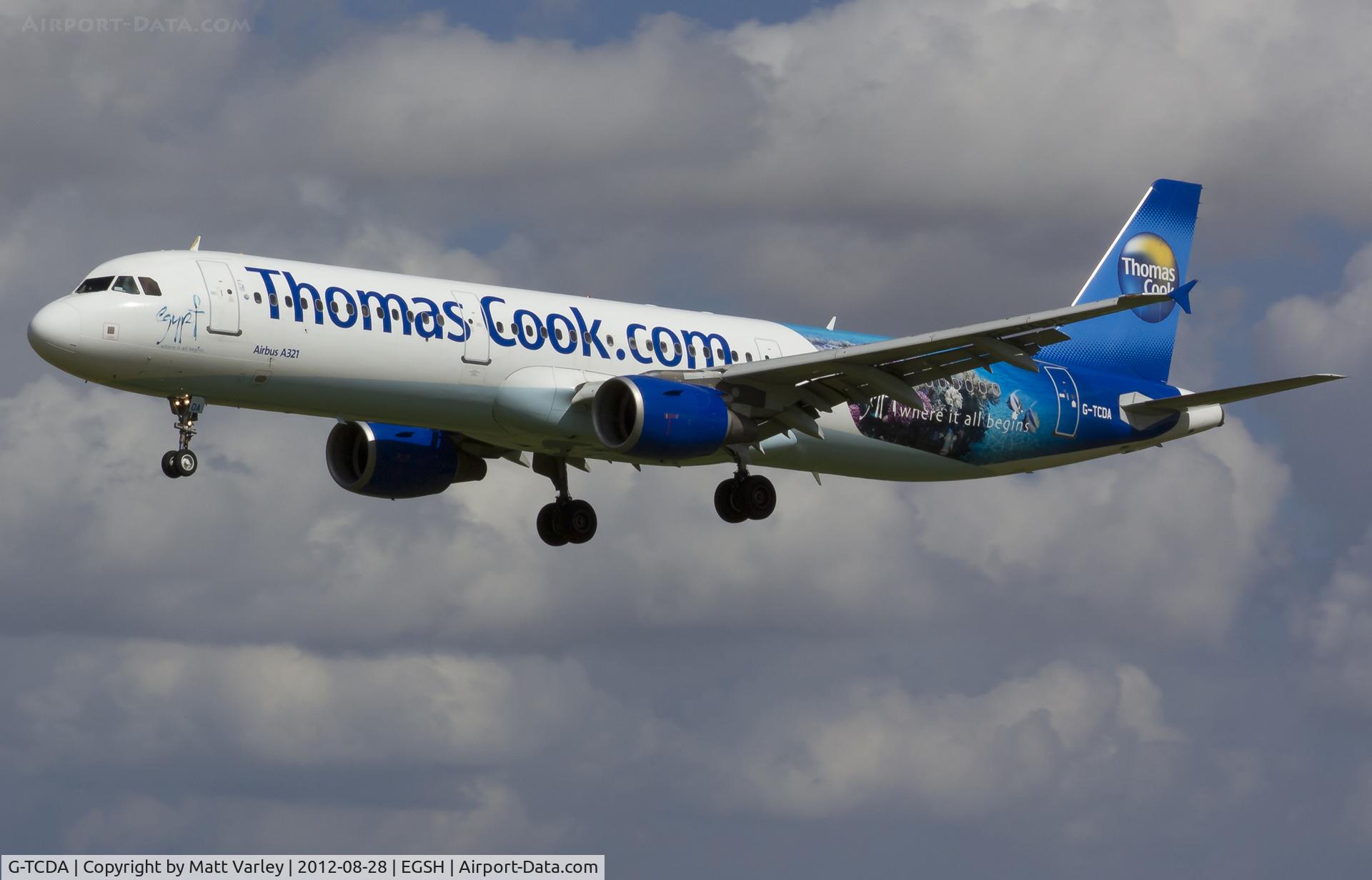 G-TCDA, 2003 Airbus A321-211 C/N 2060, Arriving at EGSH.