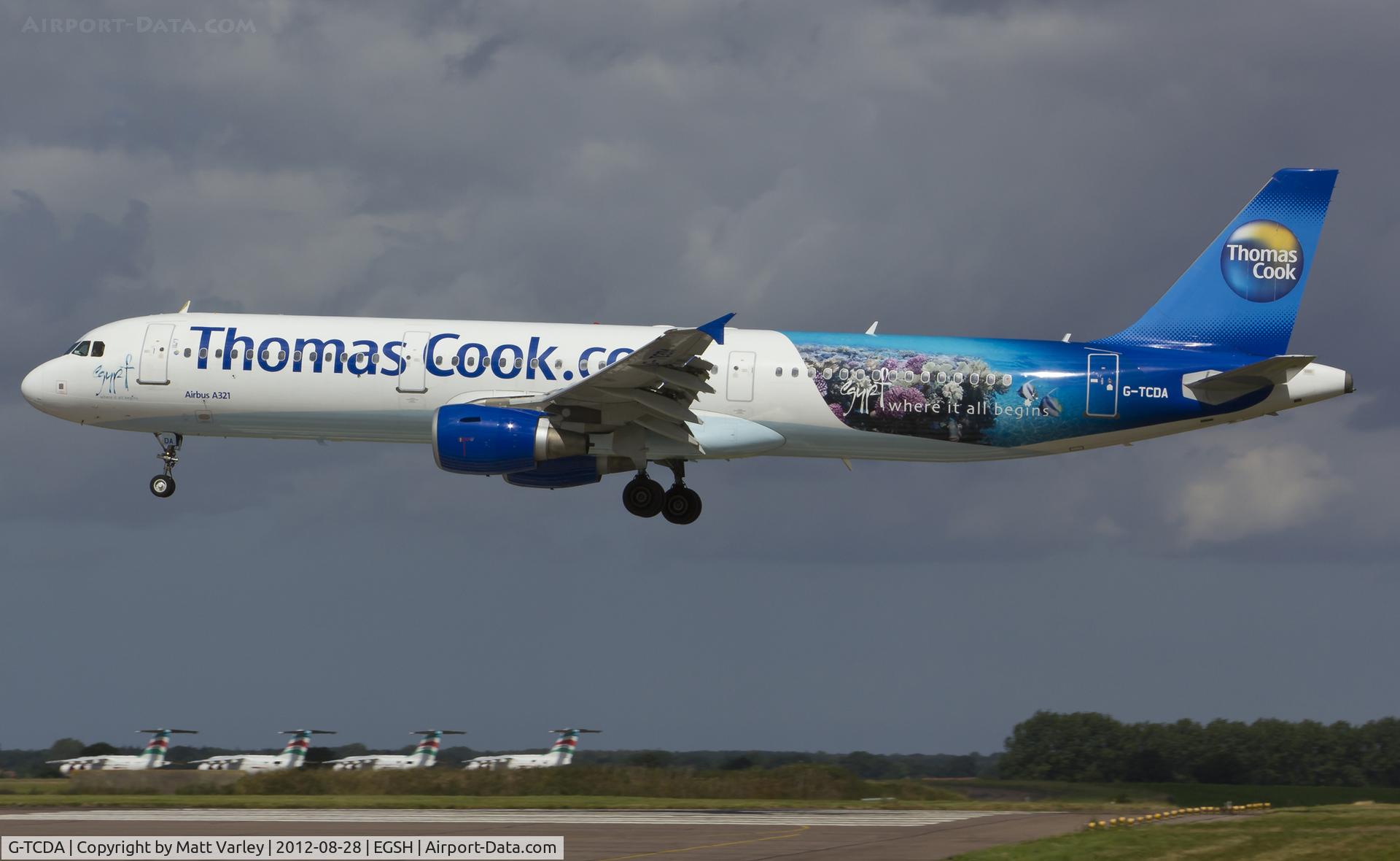 G-TCDA, 2003 Airbus A321-211 C/N 2060, Arriving at EGSH.