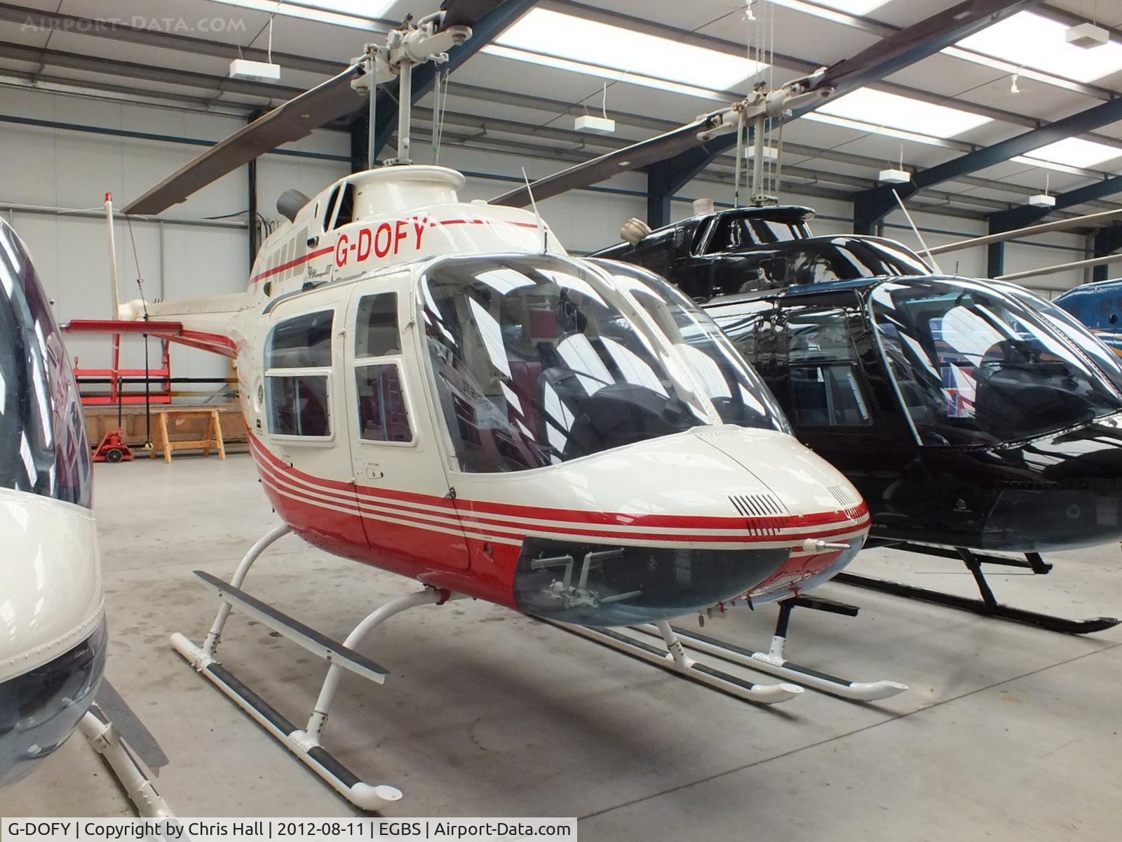 G-DOFY, 1983 Bell 206B JetRanger III C/N 3637, inside the Tiger Helicopter's Hangar at Shobdon Airfield, Herefordshire