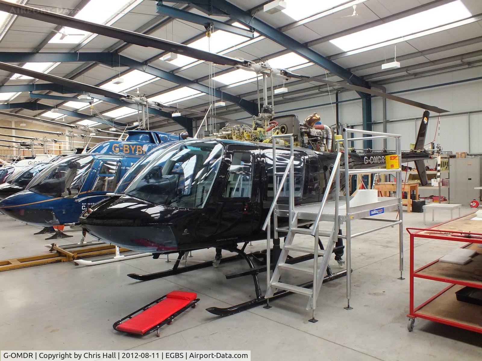 G-OMDR, 1981 Agusta AB-206B JetRanger II C/N 8610, inside the Tiger Helicopter's Hangar at Shobdon Airfield, Herefordshire