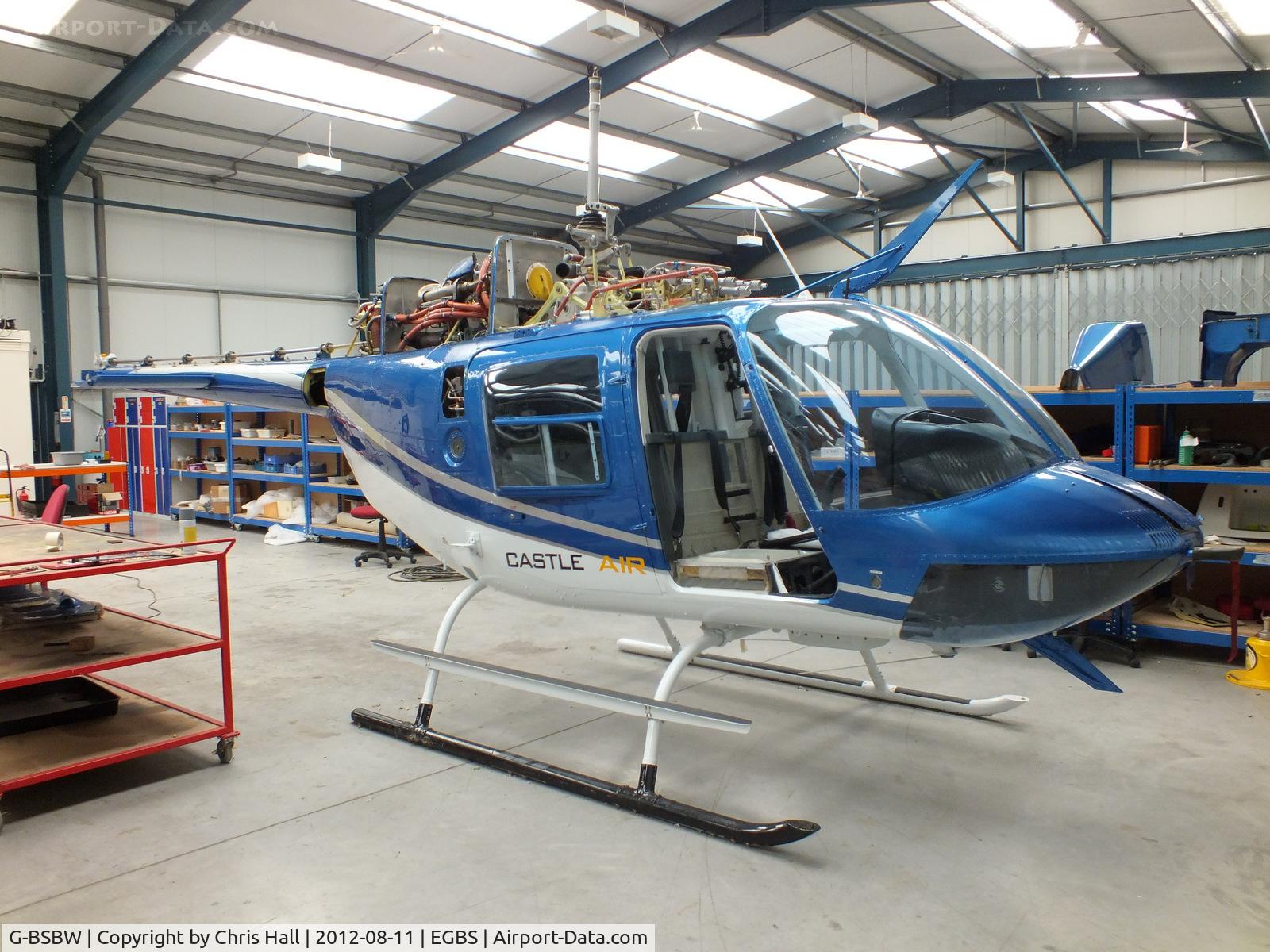 G-BSBW, 1982 Bell 206B JetRanger III C/N 3664, inside the Tiger Helicopter's Hangar at Shobdon Airfield, Herefordshire