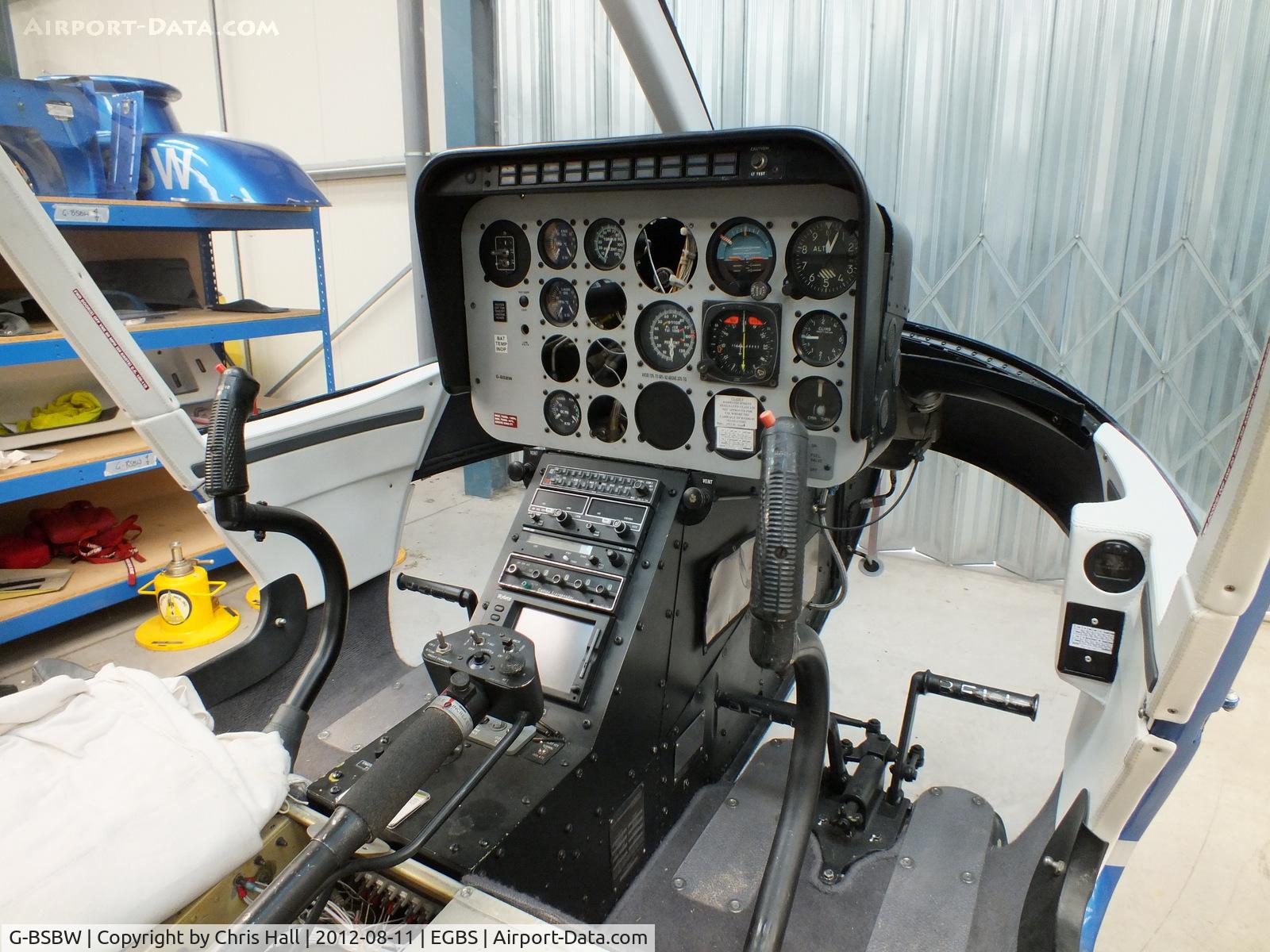 G-BSBW, 1982 Bell 206B JetRanger III C/N 3664, inside the Tiger Helicopter's Hangar at Shobdon Airfield, Herefordshire