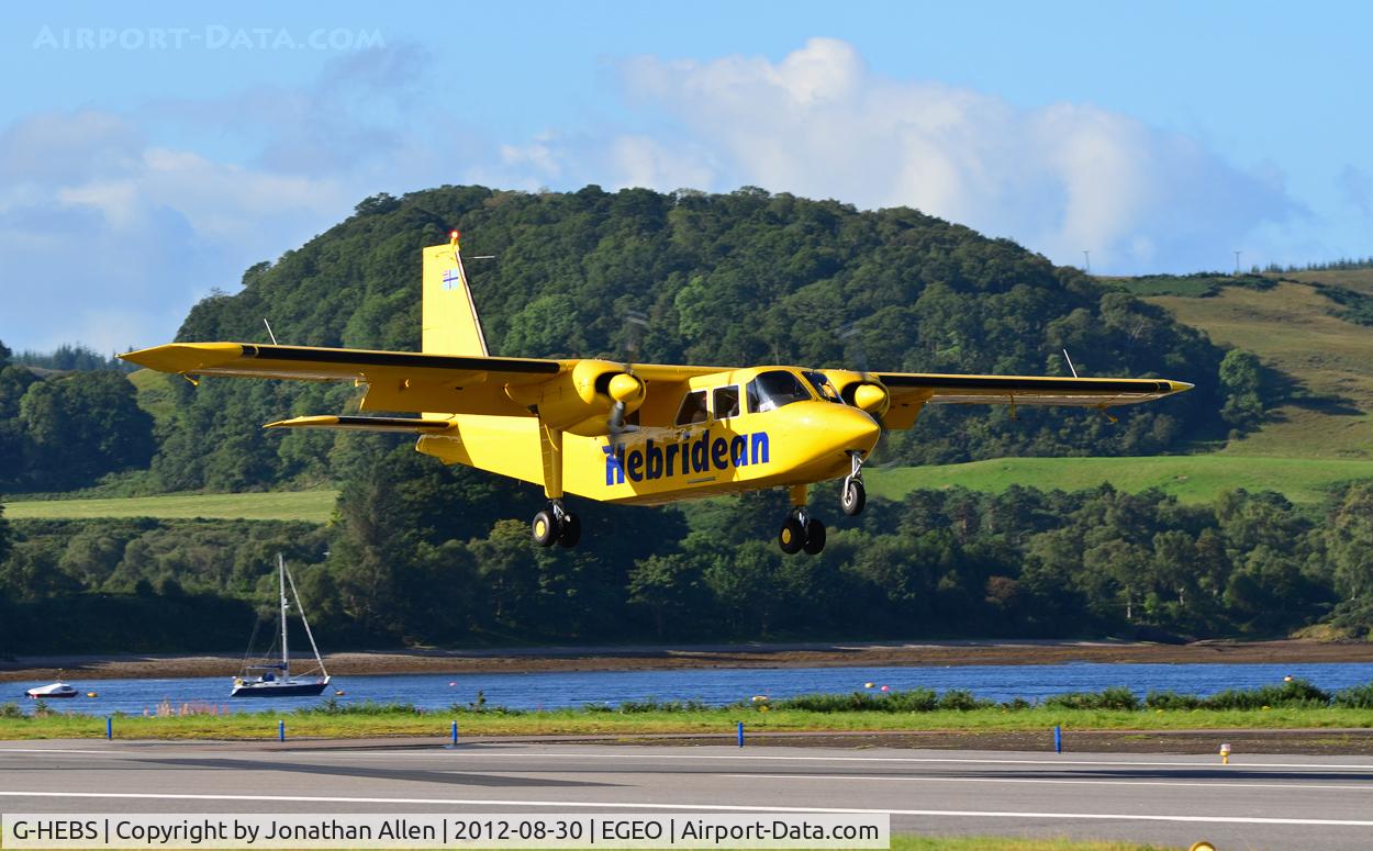 G-HEBS, 1994 Britten-Norman BN-2B-20 Islander C/N 2267, The Thursday morning flight from Islay and Colonsay lands at Oban Airport.