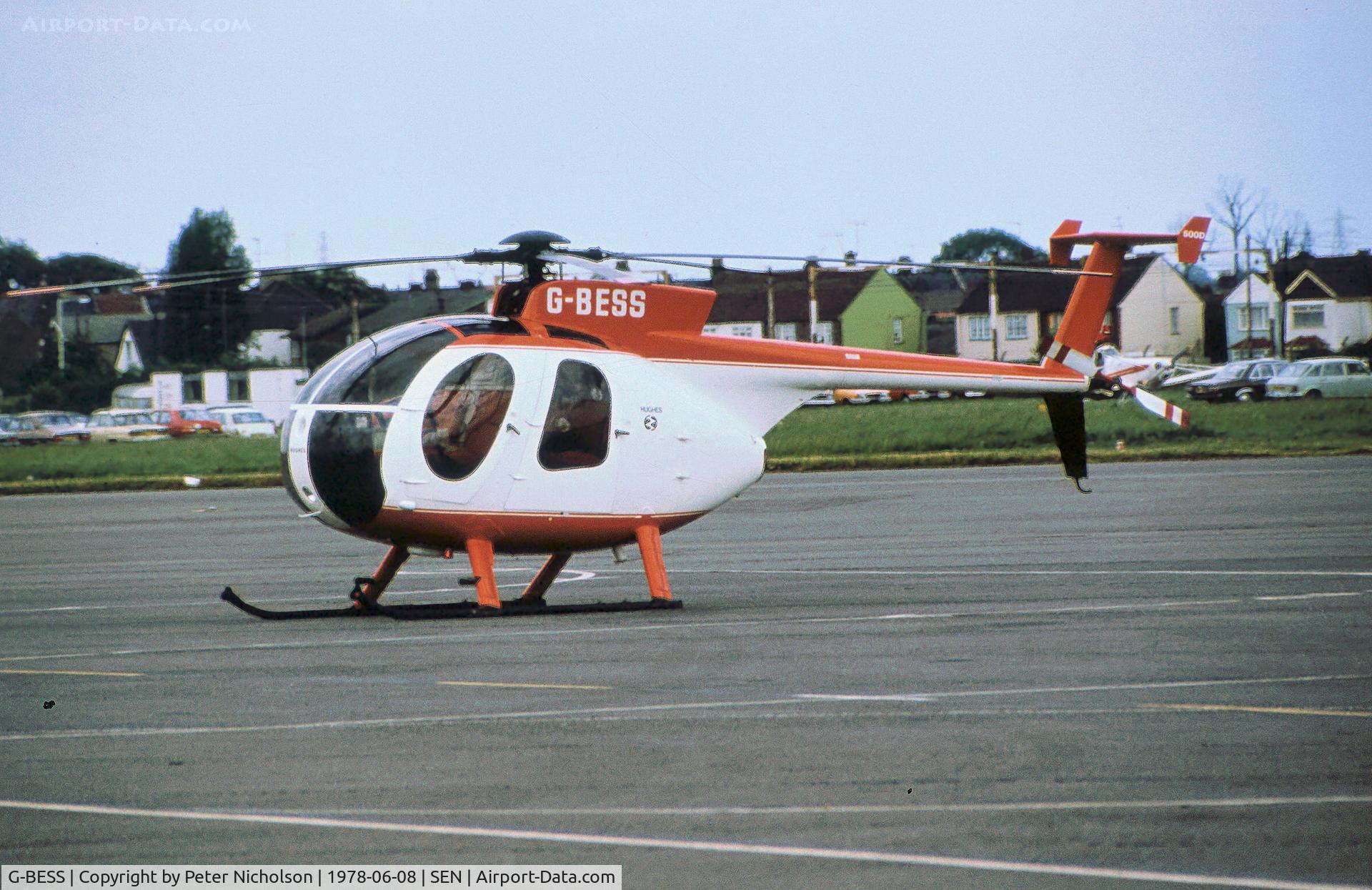 G-BESS, 1976 Hughes 369D C/N 1160029D, Hughes 369D as seen at Southend in the Summer of 1978.