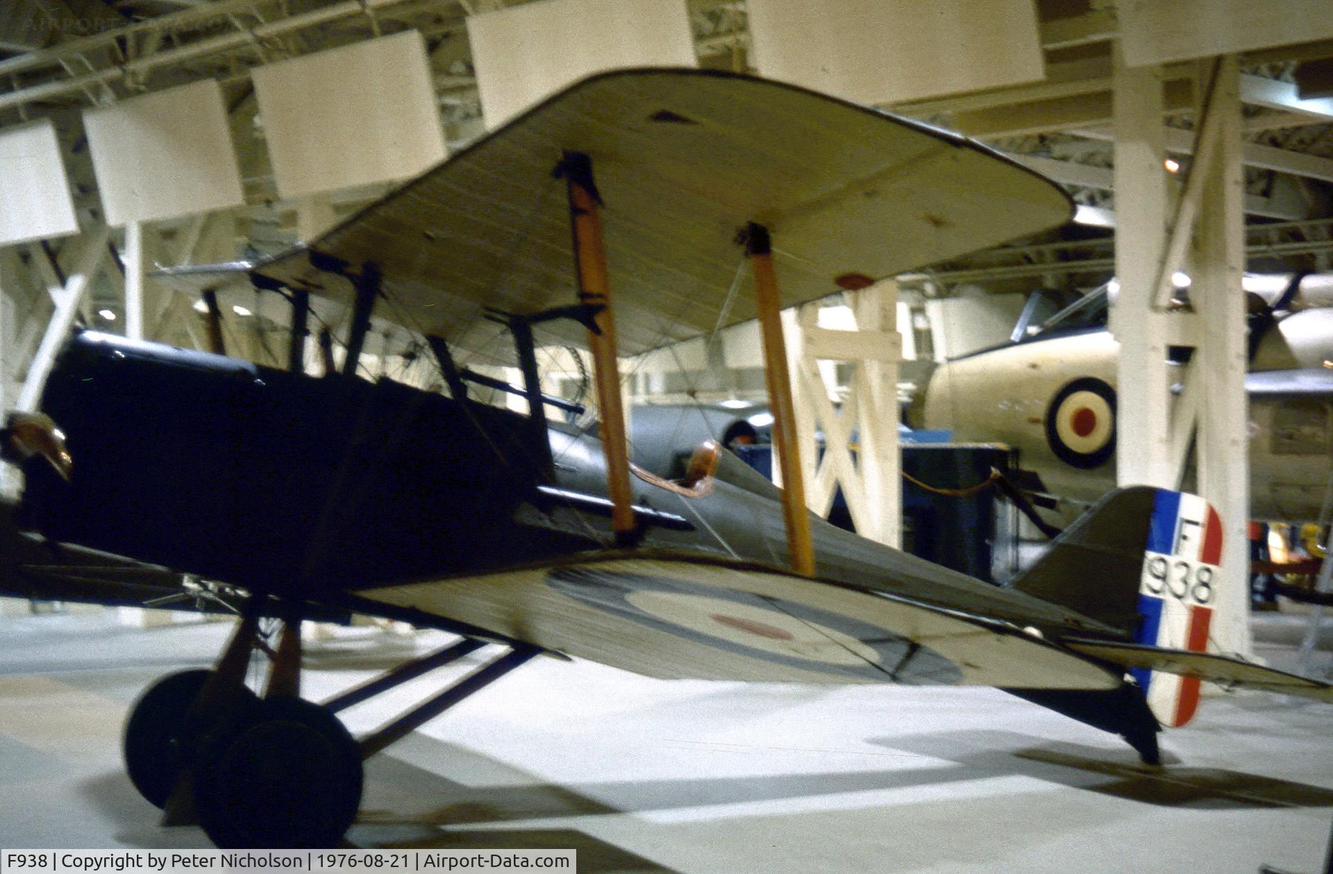 F938, Royal Aircraft Factory SE-5A C/N 687/2404, SE.5A as displayed at the Royal Air Force Museum at Hendon in the Summer of 1976.