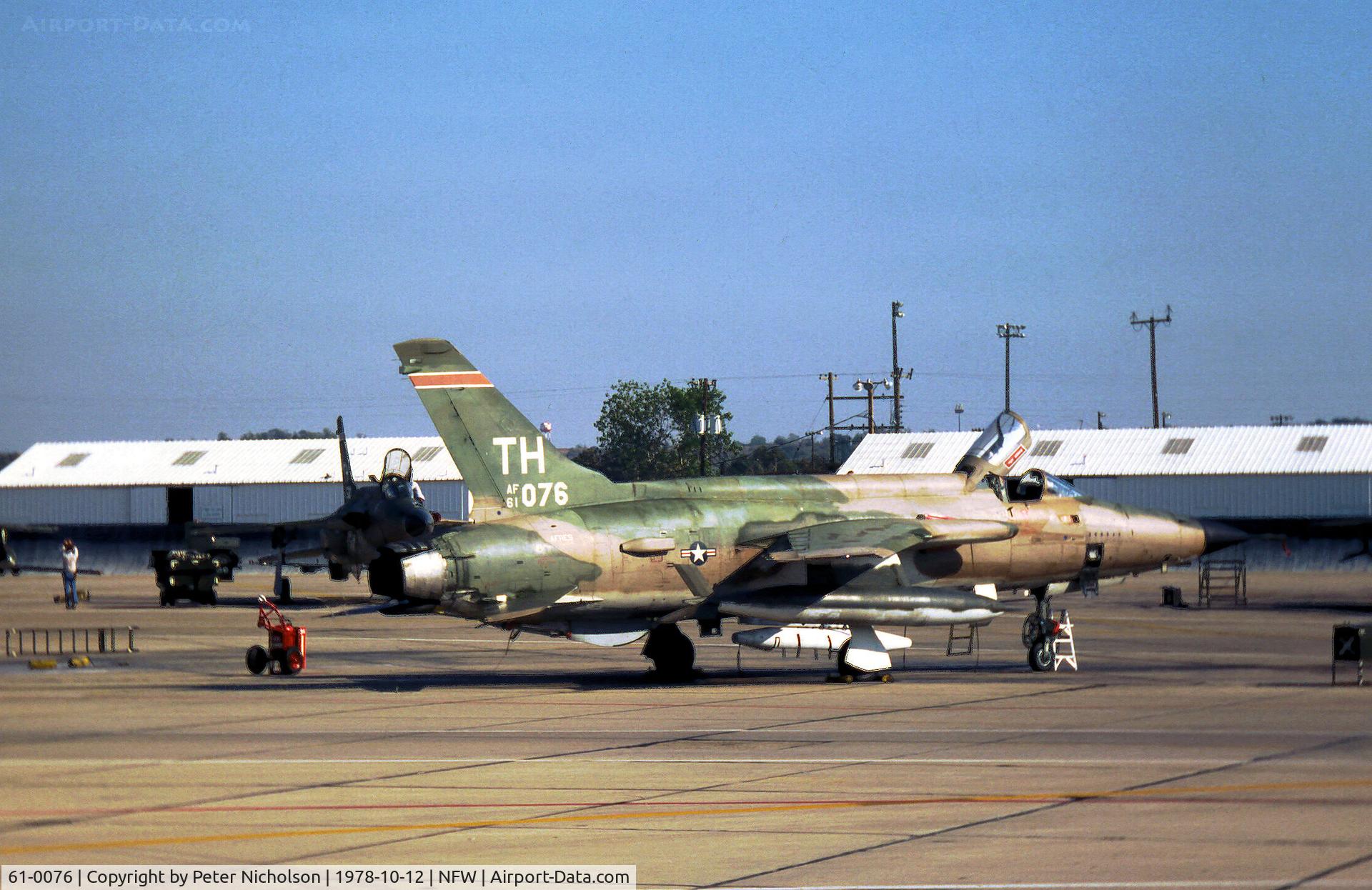 61-0076, 1961 Republic F-105D Thunderchief C/N D271, F-105D Thunderchief of 457th Tactical Fighter Squadron/301st Tactical Fighter Wing on the flight-line at Carswell AFB in October 1978.