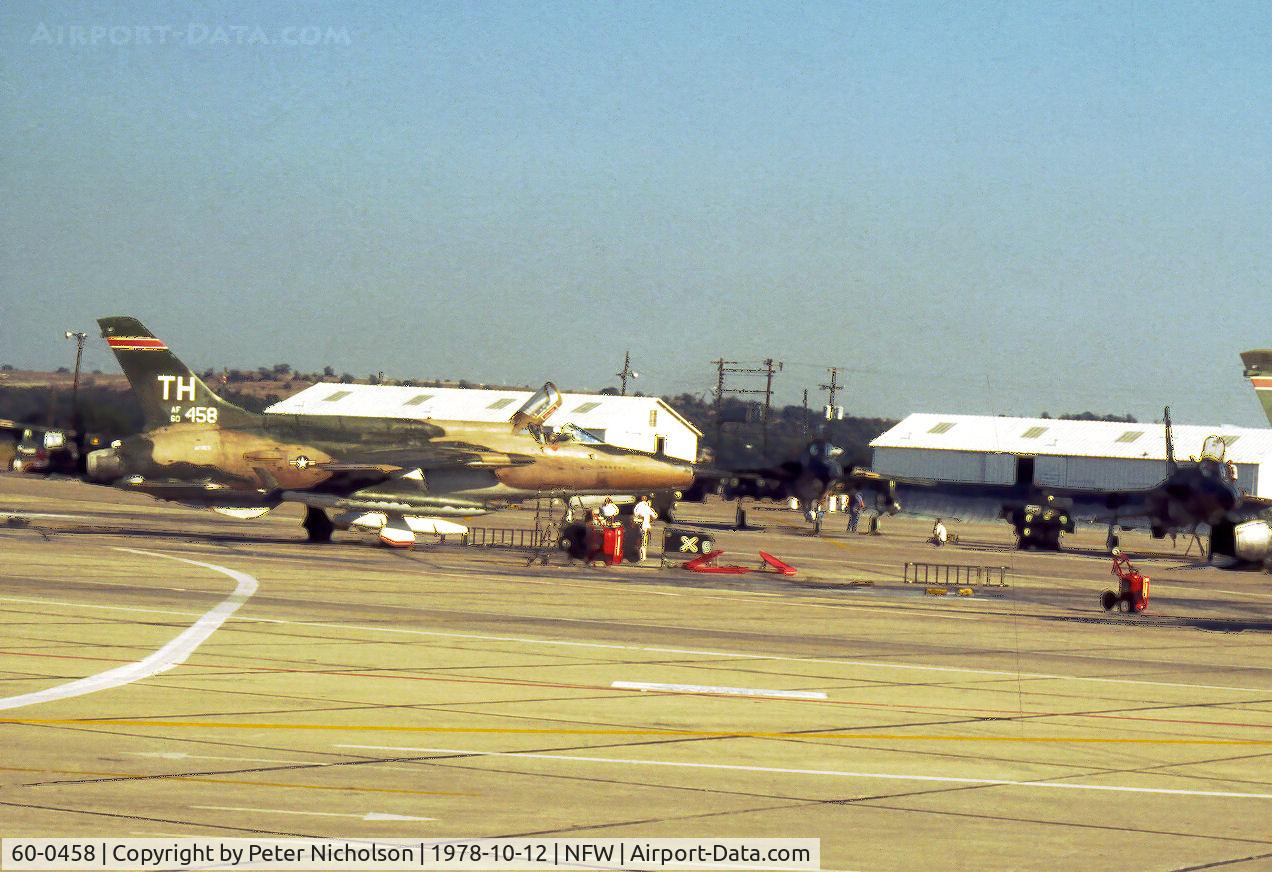 60-0458, 1960 Republic F-105D Thunderchief C/N D146, F-105D Thunderchief of the 457th Tactical Fighter Squadron/30st Tactical Fighter Wing on the flight-line at Carswell AFB in October 1978.