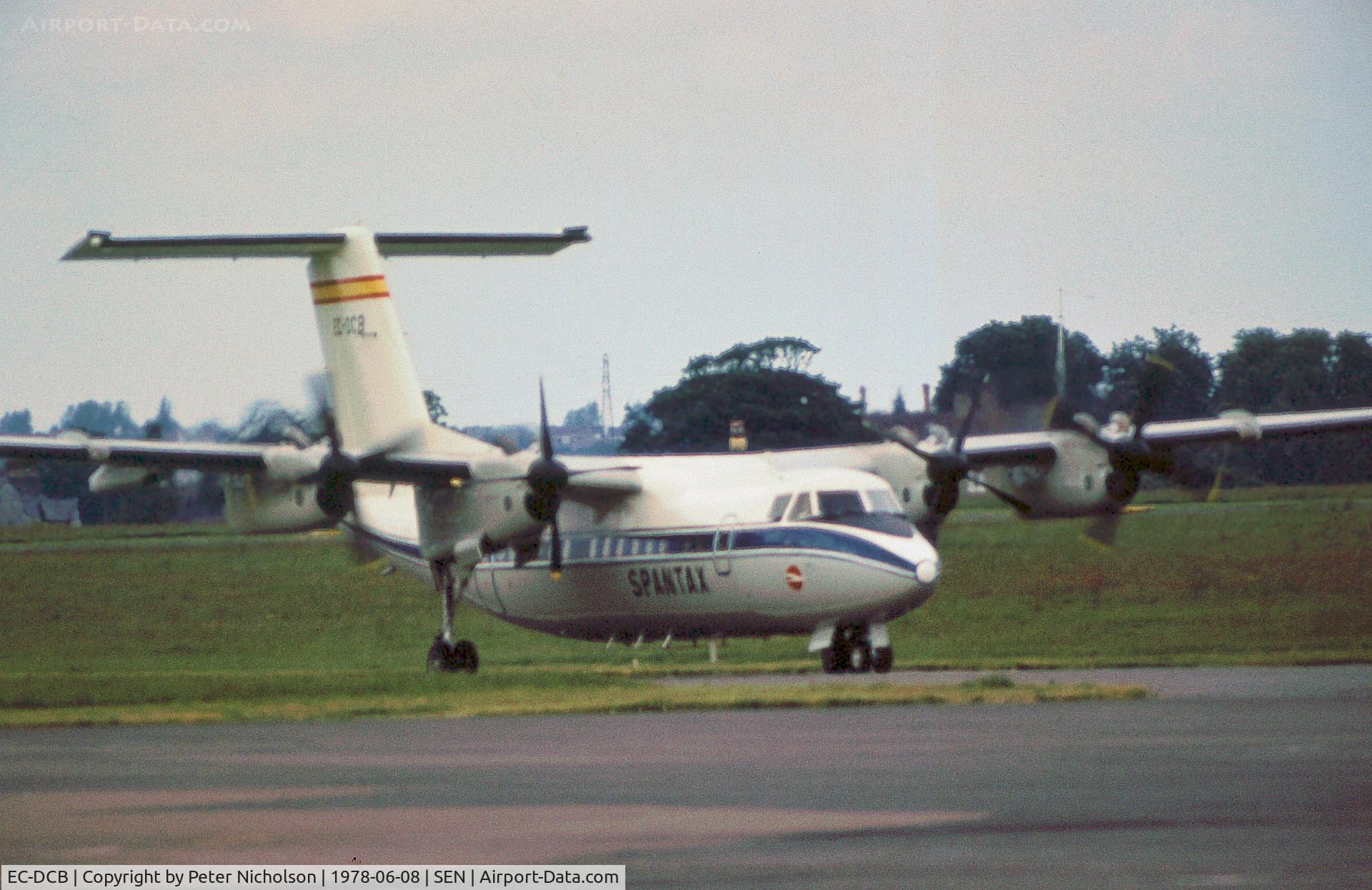 EC-DCB, 1975 De Havilland Canada DHC-7-102 Dash 7 C/N 3, DHC-7-102 of Spantax as seen at Southend in the Summer of 1978.