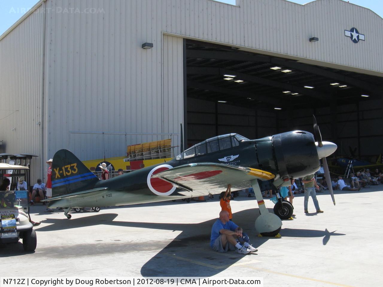 N712Z, 1942 Mitsubishi A6M3 Reisen (Zero) C/N 3869, 1942 Mitsubishi A6M ZERO-SEN (ZEKE), P&W R-1820 Double Wasp 1.130 Hp upgrade for original Nakajima Sakai, at CAF ramp