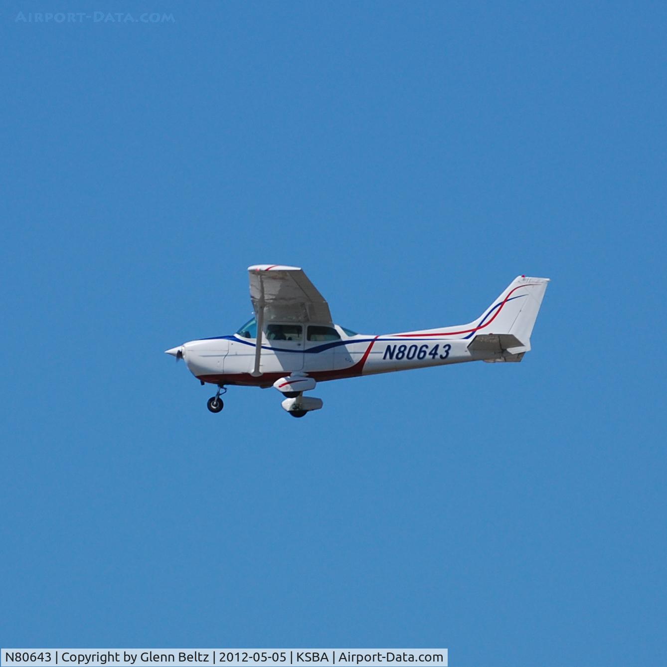 N80643, 1976 Cessna 172M C/N 17266687, Departing over Goleta beach on May 5, 2012.