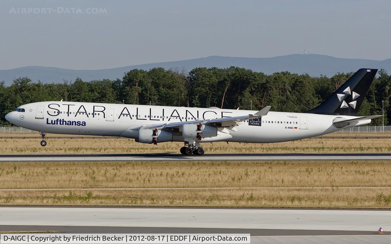 D-AIGC, 1993 Airbus A340-311 C/N 027, decelerating after touchdown