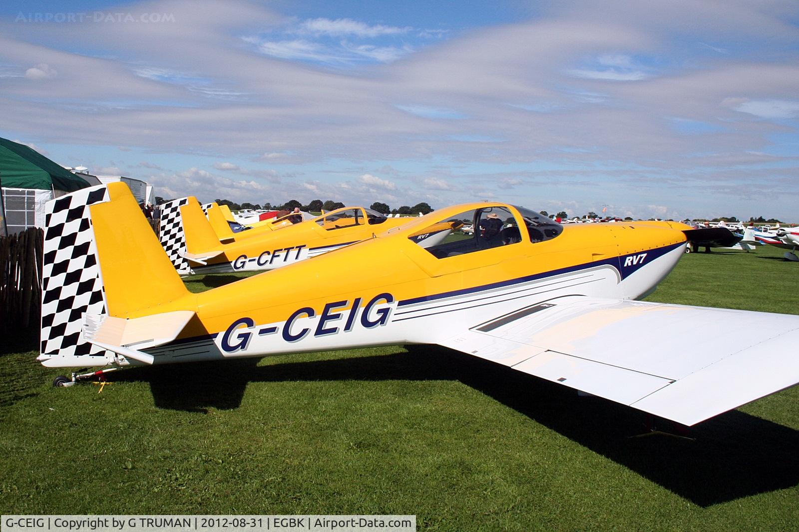 G-CEIG, 2007 Vans RV-7 C/N PFA 323-14402, Parked at the LAA Rally 2012 alongside its identically painted brethren