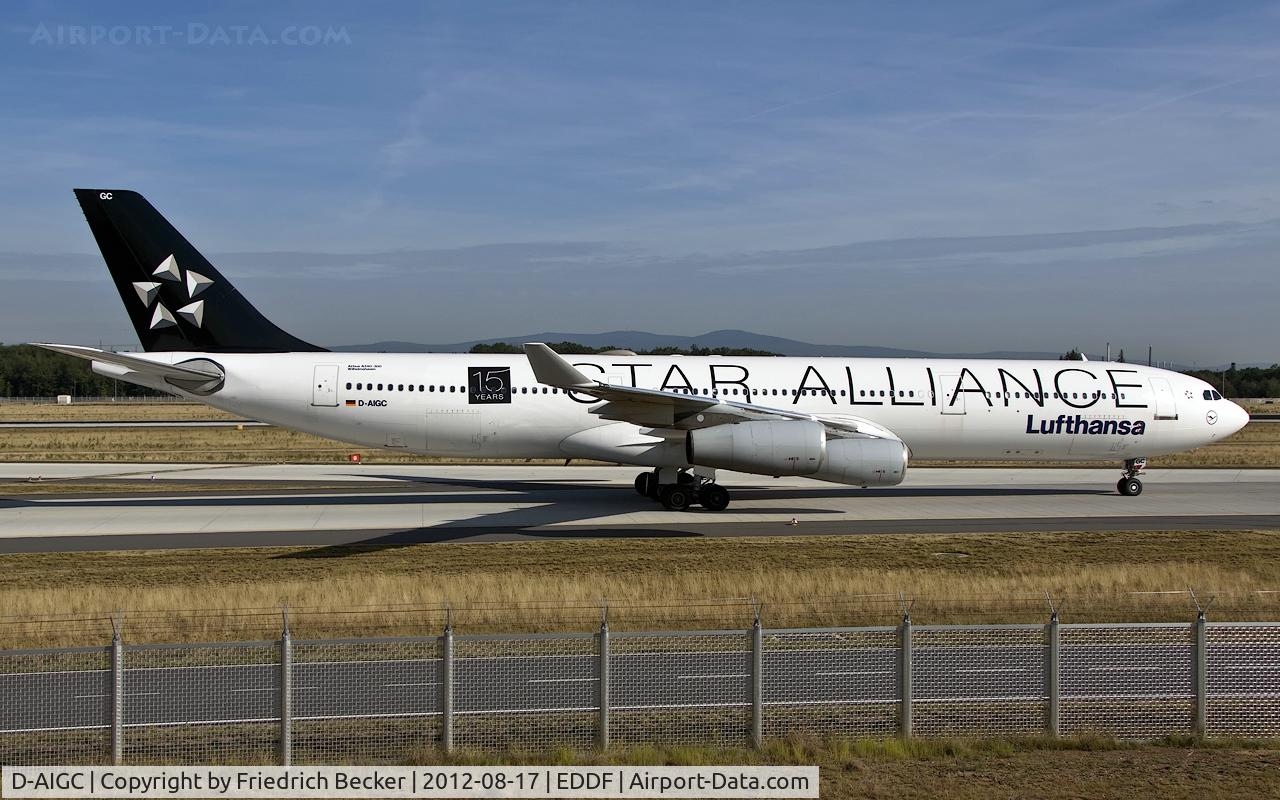 D-AIGC, 1993 Airbus A340-311 C/N 027, taxying to the gate