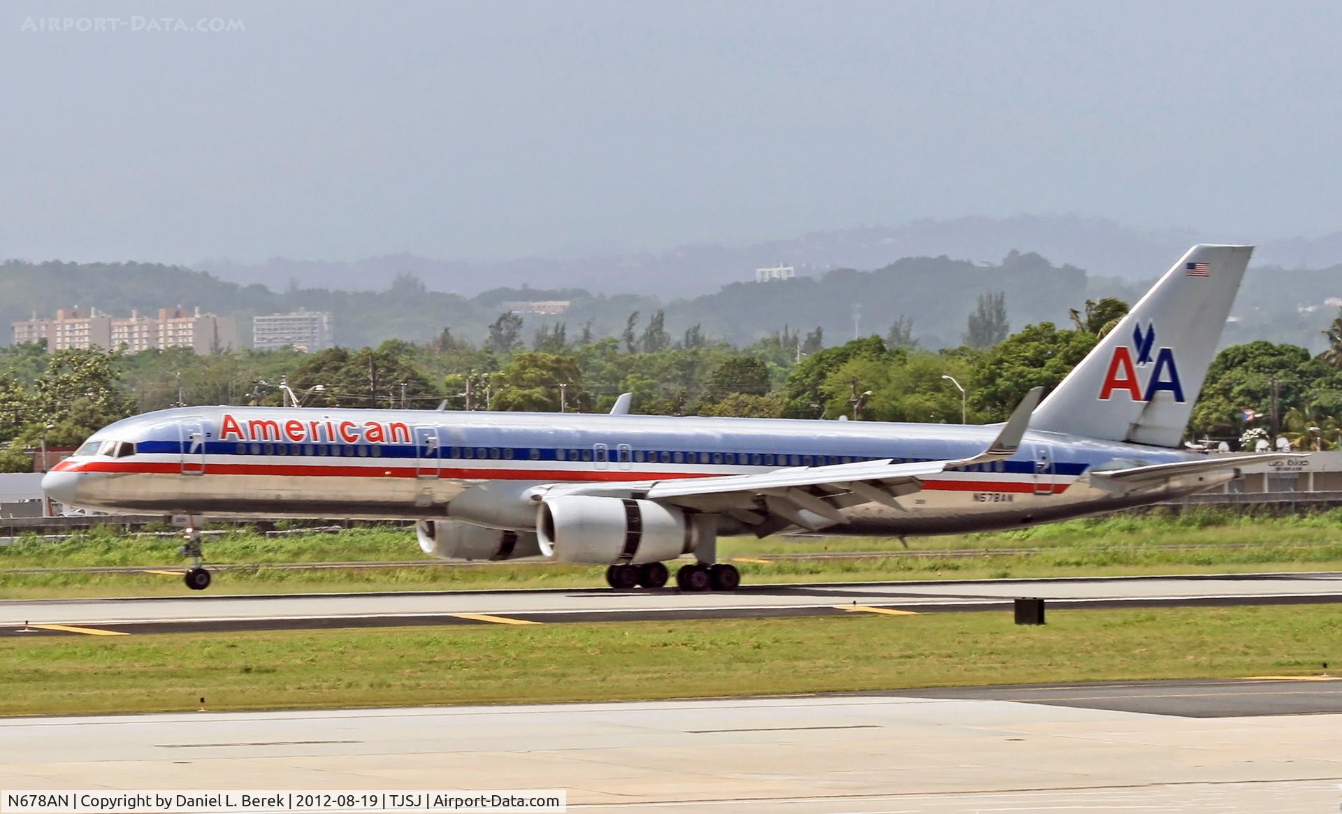 N678AN, 1998 Boeing 757-223 C/N 29428, A sleek American Airlines 757 touches down at SJU.