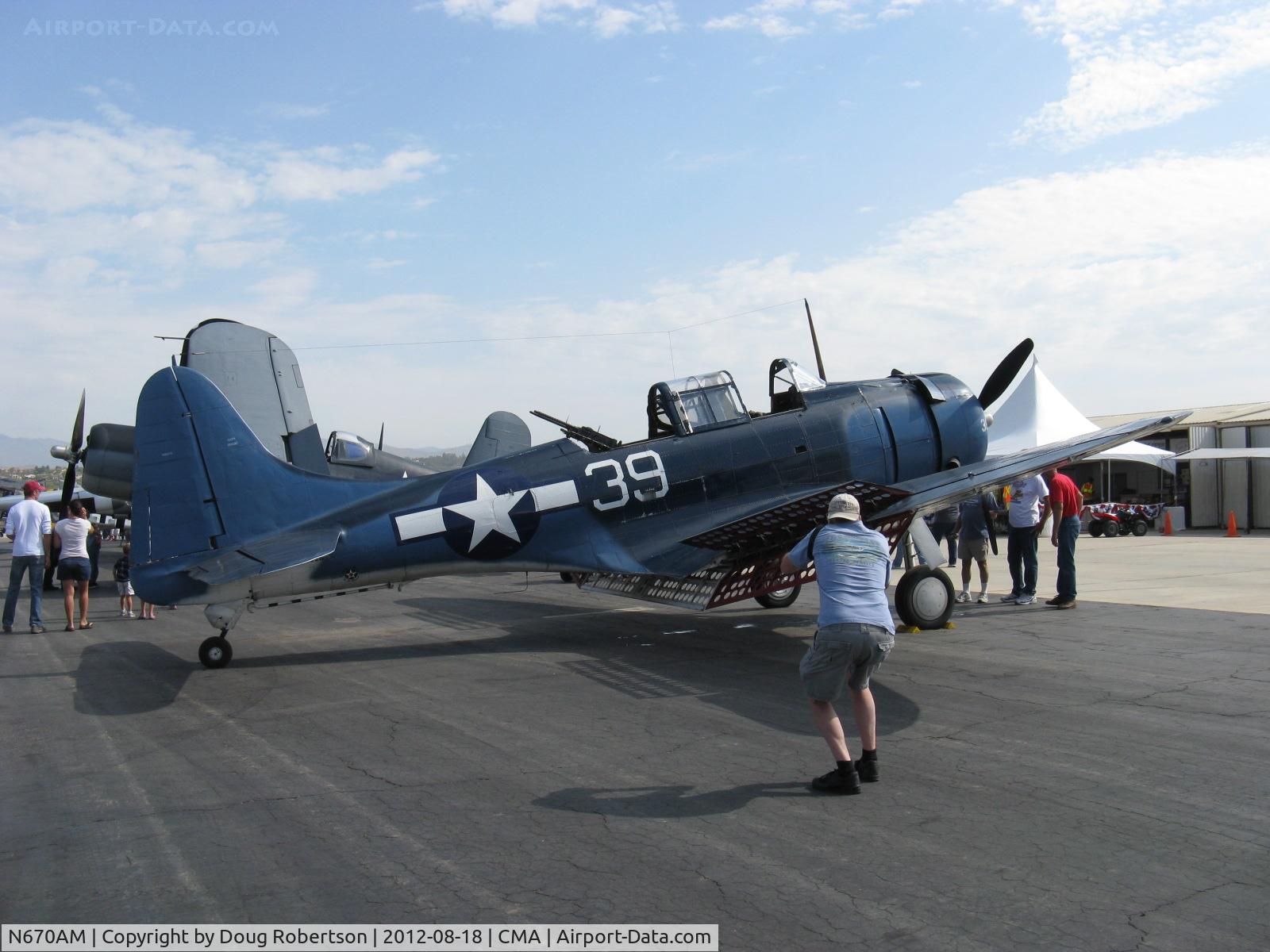 N670AM, 1993 Douglas SBD-5 Dauntless C/N 28536, 1993 Douglas/Maloney SBD-5 DAUNTLESS dive bomber, Wright  R-1820 Cyclone 9 cylinder 1,200 Hp, dive brakes deployed attract interest