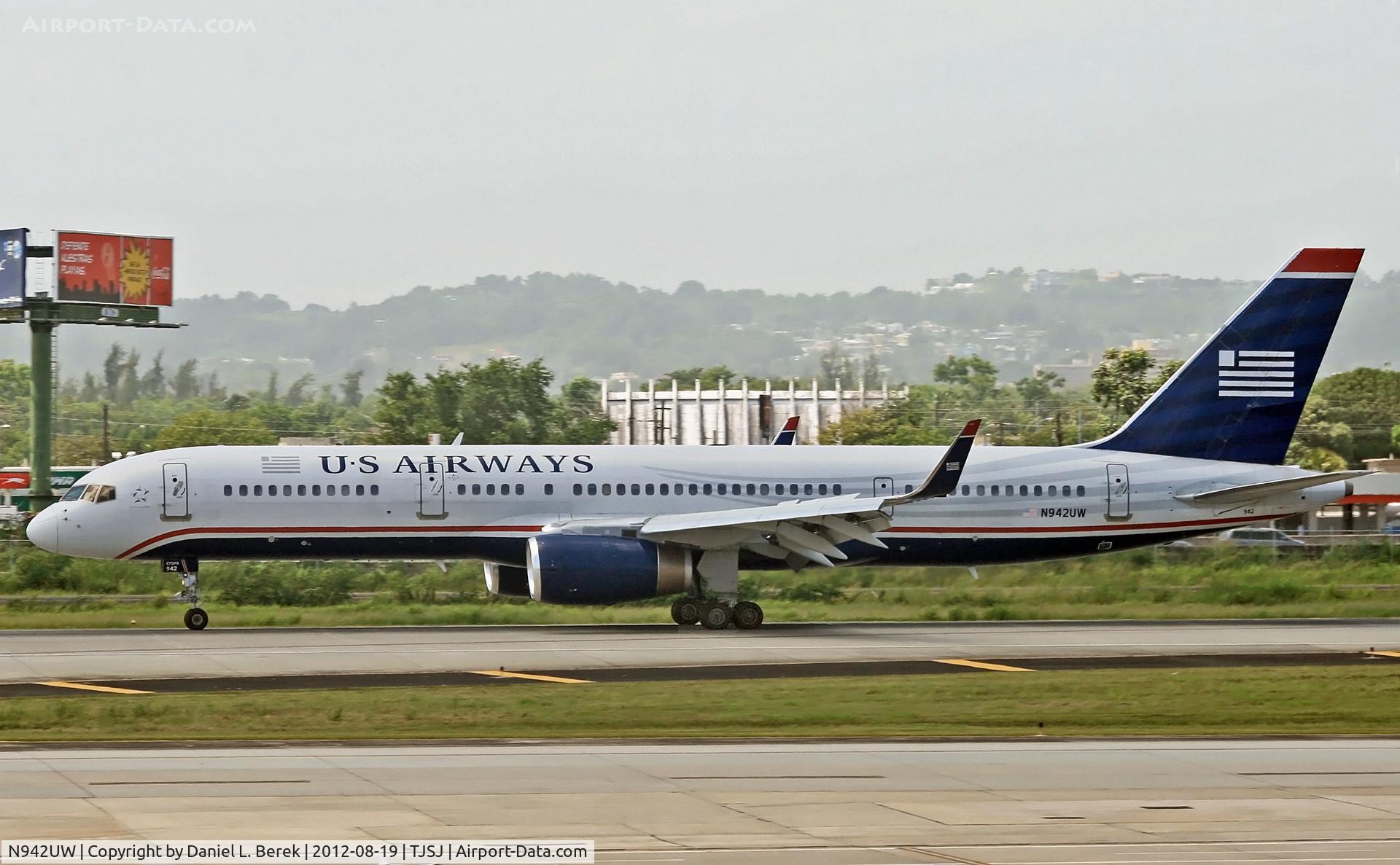 N942UW, 1995 Boeing 757-2B7 C/N 27807, This US Airways 757 is rolling to a stop, its spoilers and flaps still extended.