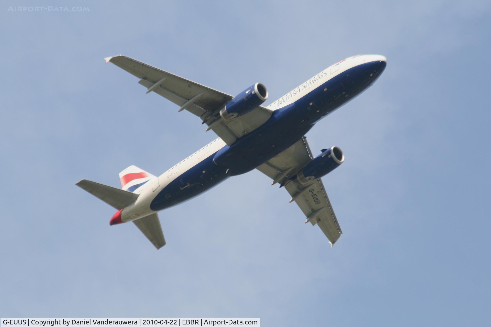 G-EUUS, 2007 Airbus A320-232 C/N 3301, Flight BA393 is climbing from RWY 07R