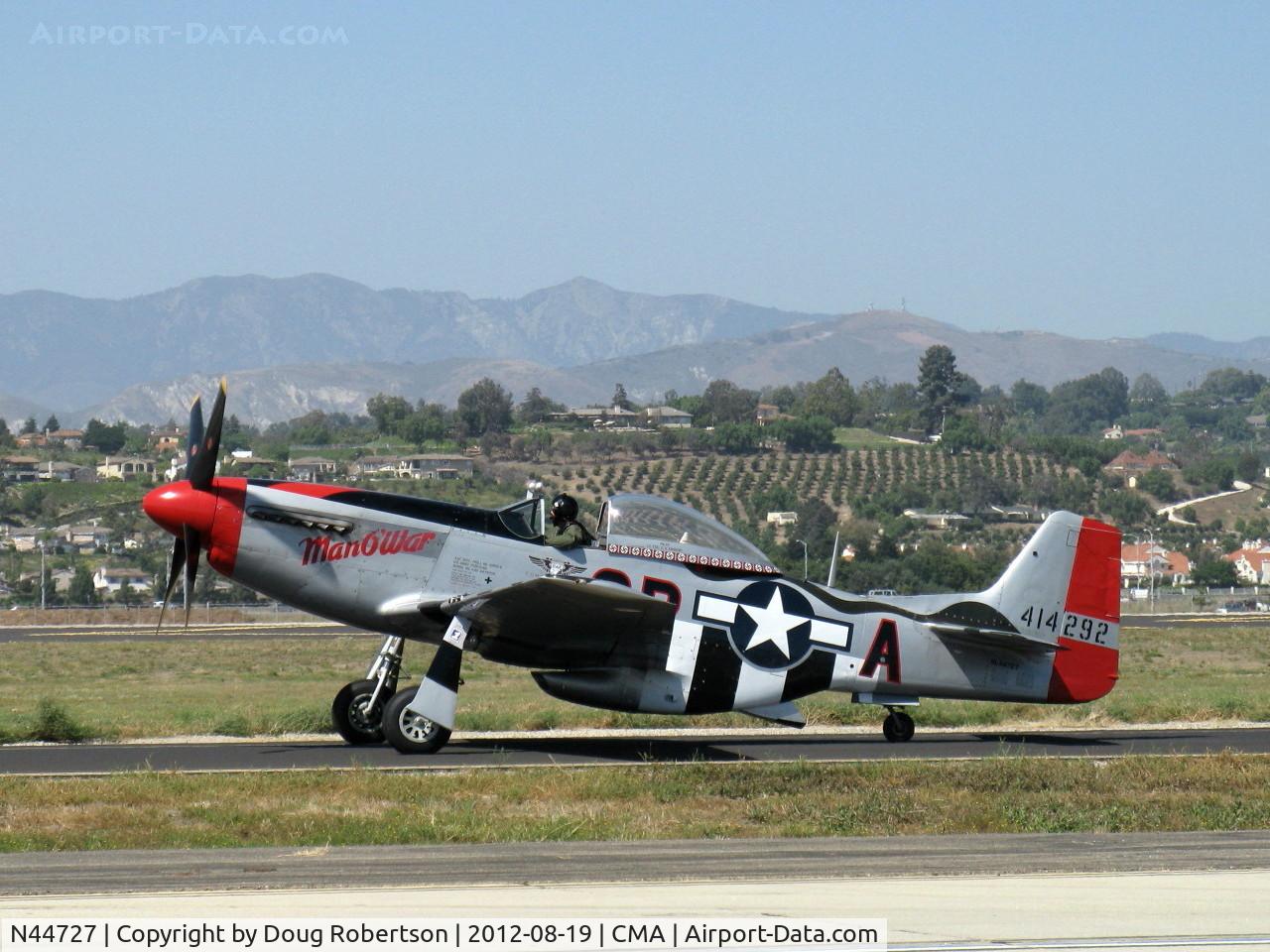 N44727, 1944 North American P-51D Mustang C/N 122-39198, 1944 North American/Aero Classics P-51D MUSTANG Man O' War, Packard Rolls V-1650-3 Merlin 1,695 Hp, taxi to 26