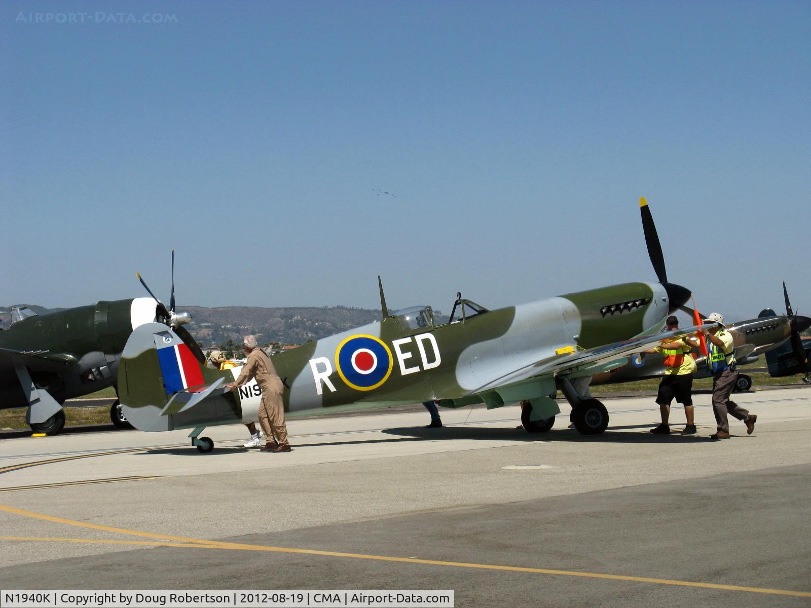 N1940K, 2003 Jurca MJ-100 Spitfire C/N MK9EX, 2003 Deford Mk.IX JURCA MJ-100 full size wooden replica Supermarine Spitfire Mk.IX, Allison 1,400 Hp, spotting on the flight line